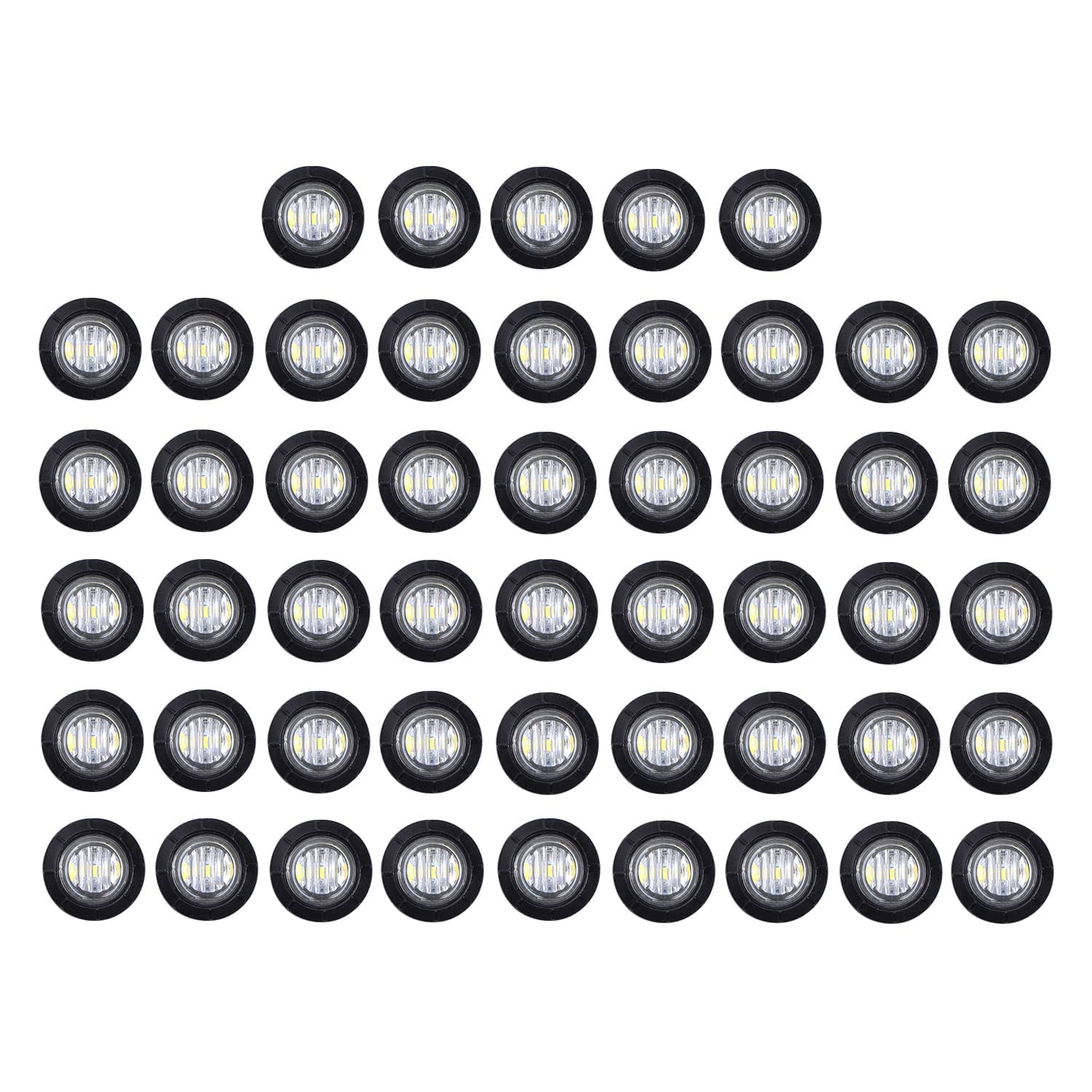 Tmh 50 Pcs 3/4 Inch White Light 3 Led Clearance Markers Side Marker Indicator Lights Mini Round Front Rear 3 Led With Rubber For