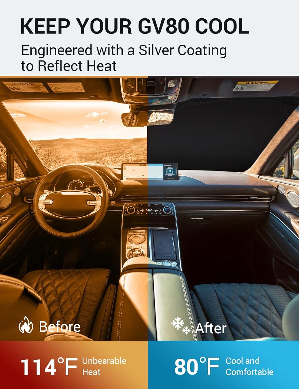 Proadsy 2025 Upgrade Windshield Sun Shade Custom Fit 2021-2023 2024 2025 Genesis Gv80 Foldable Front Sunshade Protector Sun Viso