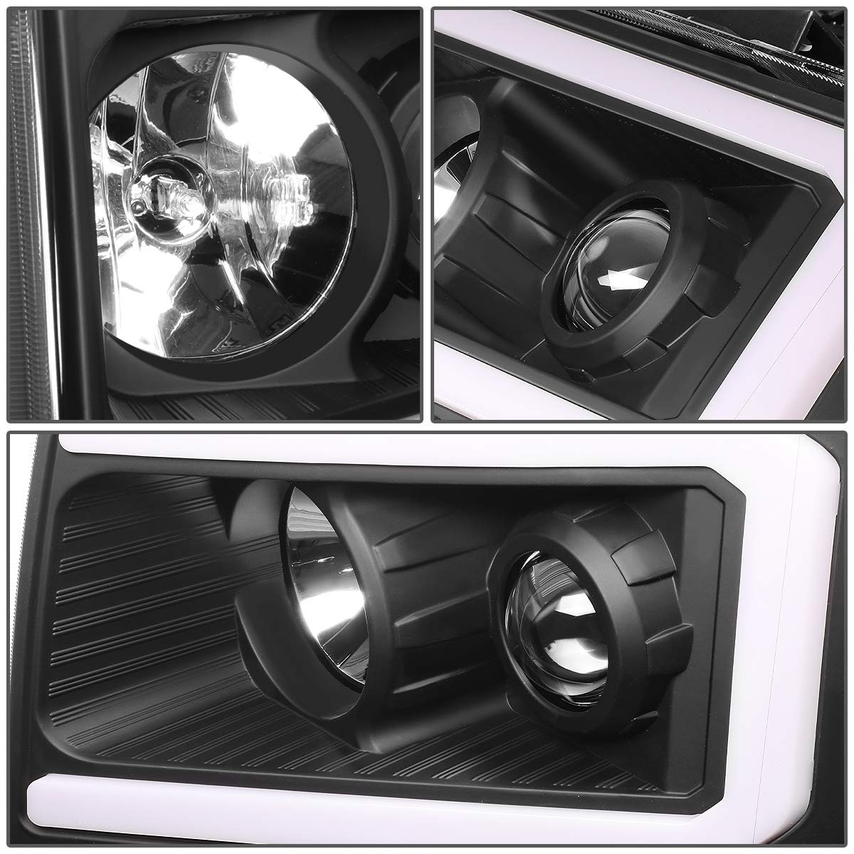 Dna Motoring Hl-Lb-F15009-Bk-Am Pair Led Drl Projector Headlight Lamp Replacement For 09-14 F-150, Black/Amber