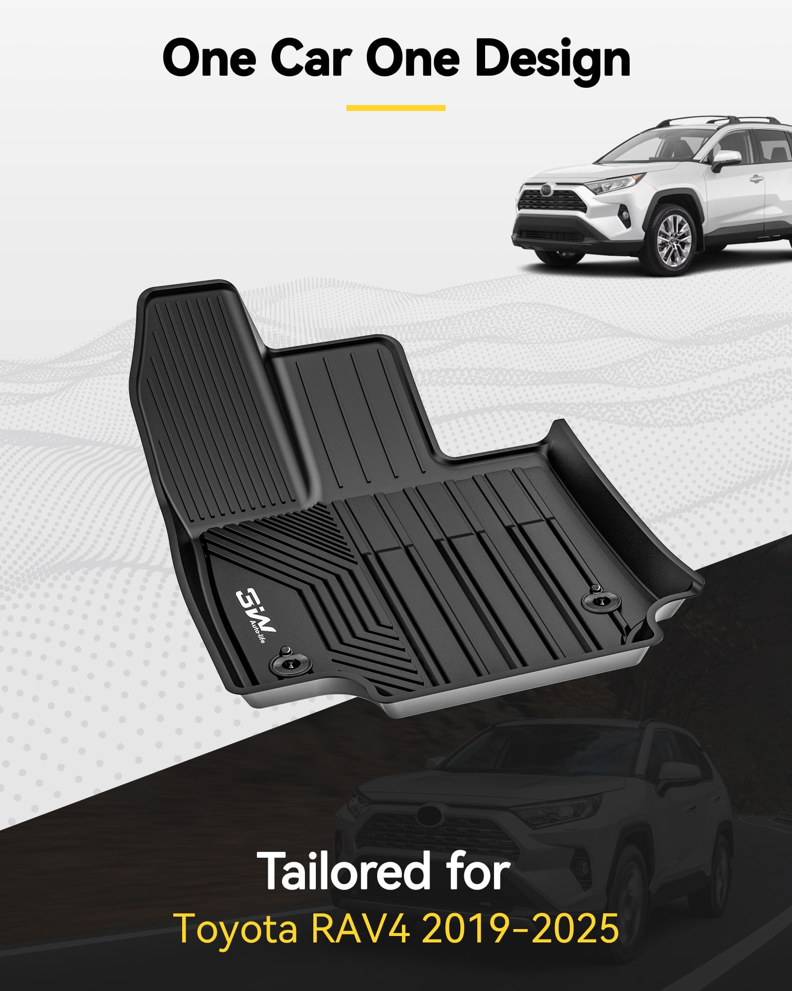 3W Floor Mats Fit Toyota Rav4 2019-2024 2025 (Not For Hybrid Or Prime), Tpe All Weather Custom Fit Floor Liner For Toyota Rav4 1