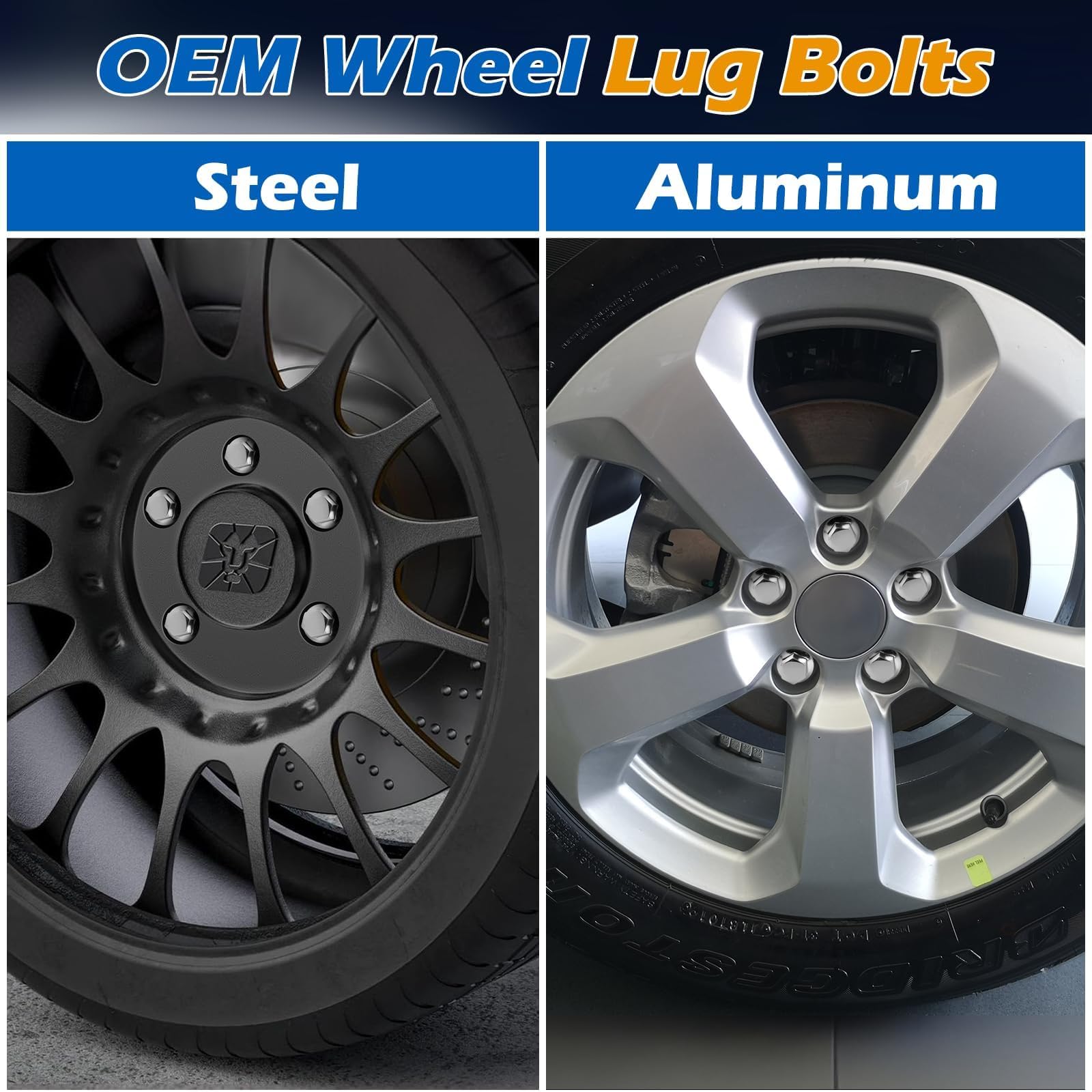 Dynofit 12x1.25 Wheel Lug Bolts Replace for Je/ep Renegade 2015+ Factory Swollen Bolt,One-piece Style 17mm Hex Chrome Wheel Bolt