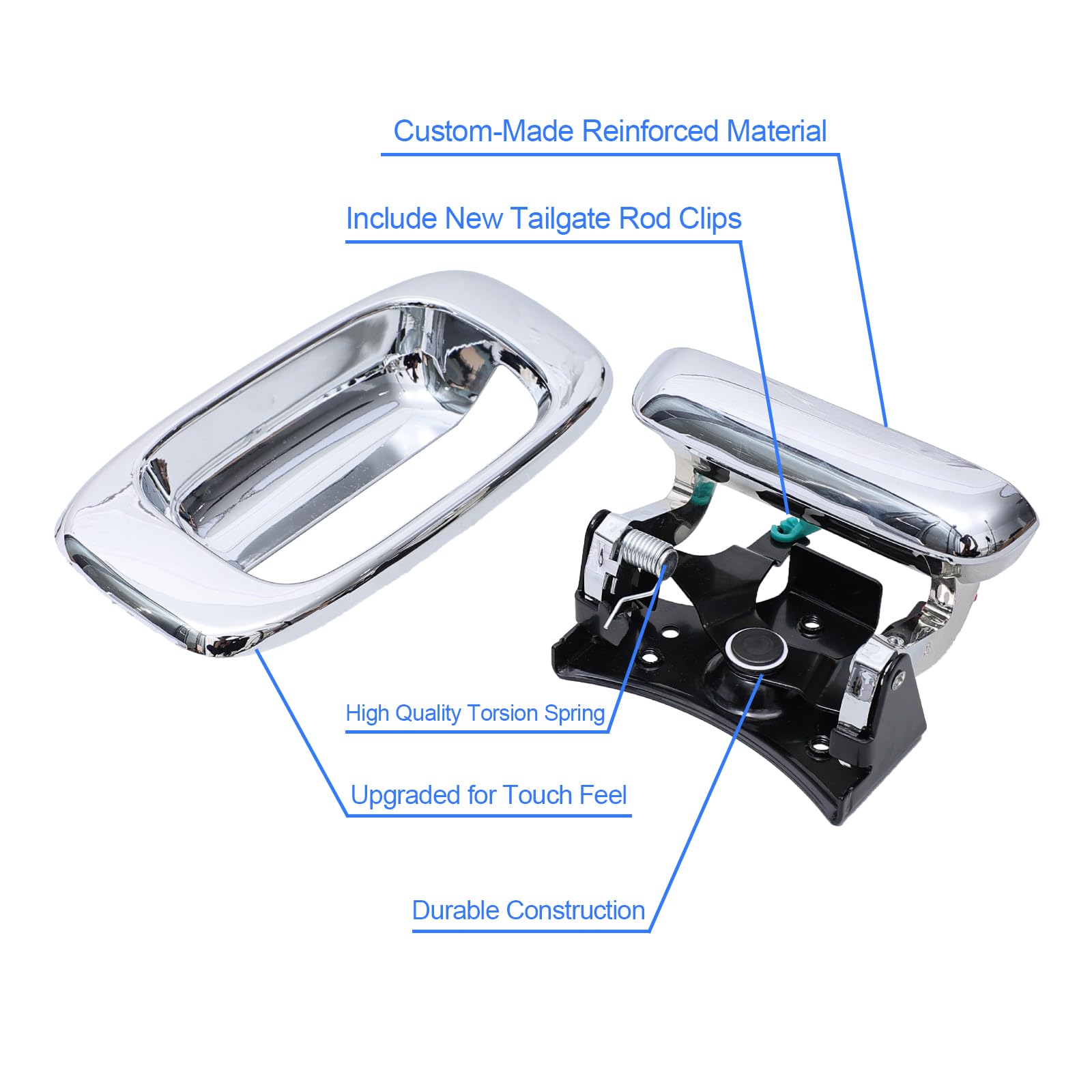 Aoerzn Premium Tailgate Door Handle And Bezel Lock Set, Fits For 1999-2007 Chevy Silverado Gmc Sierra 1500 2500 3500, Chrome Ext