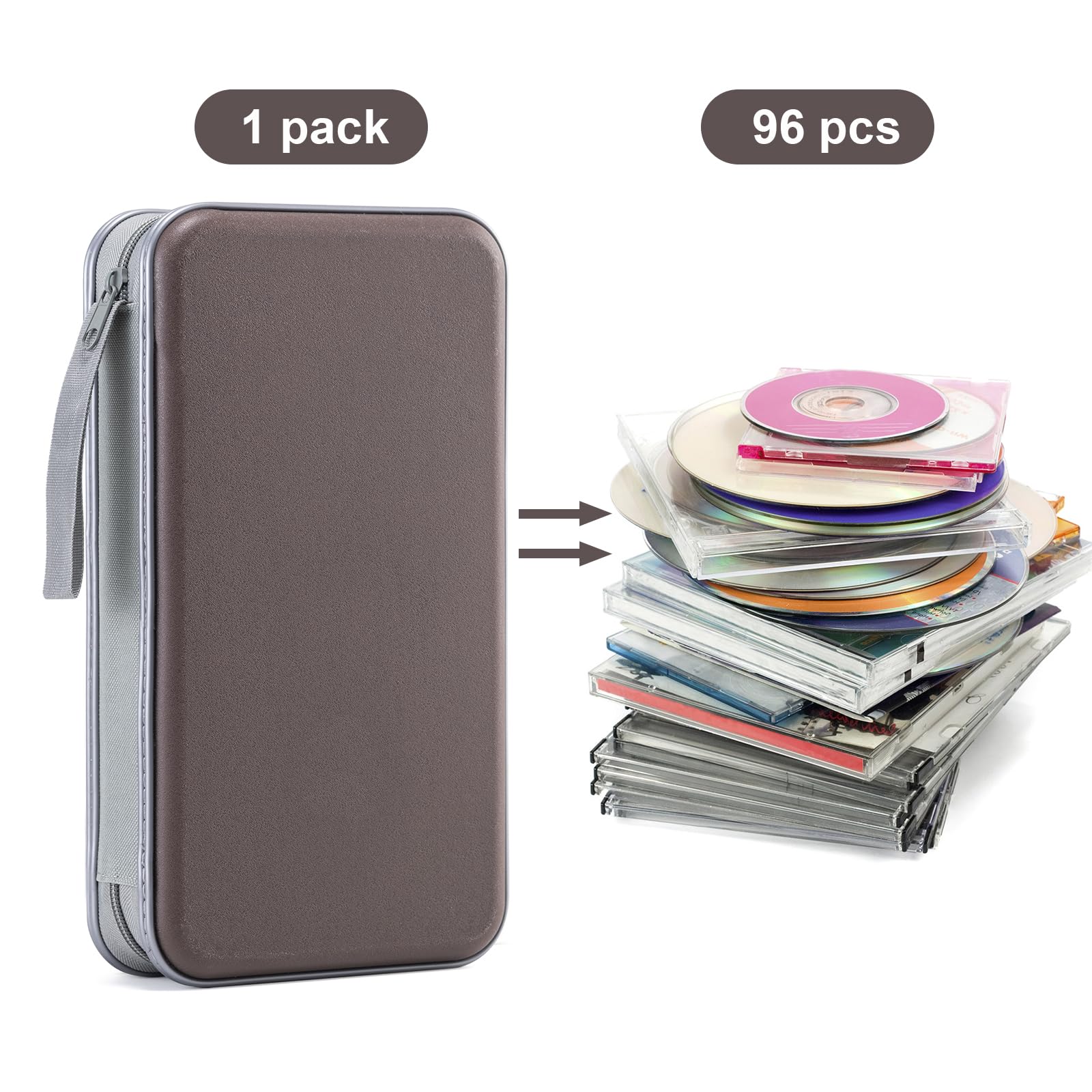 Liovode Dvd Case, 96 Capacity Cd Case Portable Cd Case Holder Storage Hard Plastic Dvd Cd Wallet Holder Organizer For Car (Coffe