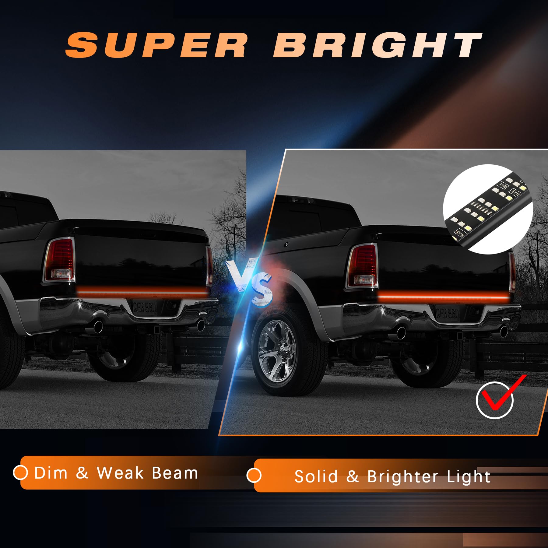 Amexmart 60 Inch Tailgate Light Bar, Aluminum Frame Triple Row Led Tailgate Light Strip For Truck, Pickup,Trailer With Full Func