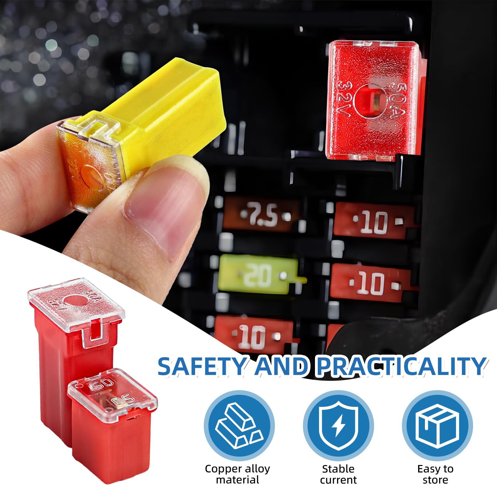 YNZDRWA 20PCS Car Fuses Assortment Kit, Tall/Standard and Low Profile Box Shaped Fuses for Pickup Trucks, Cars, RVs, and SUVs. P