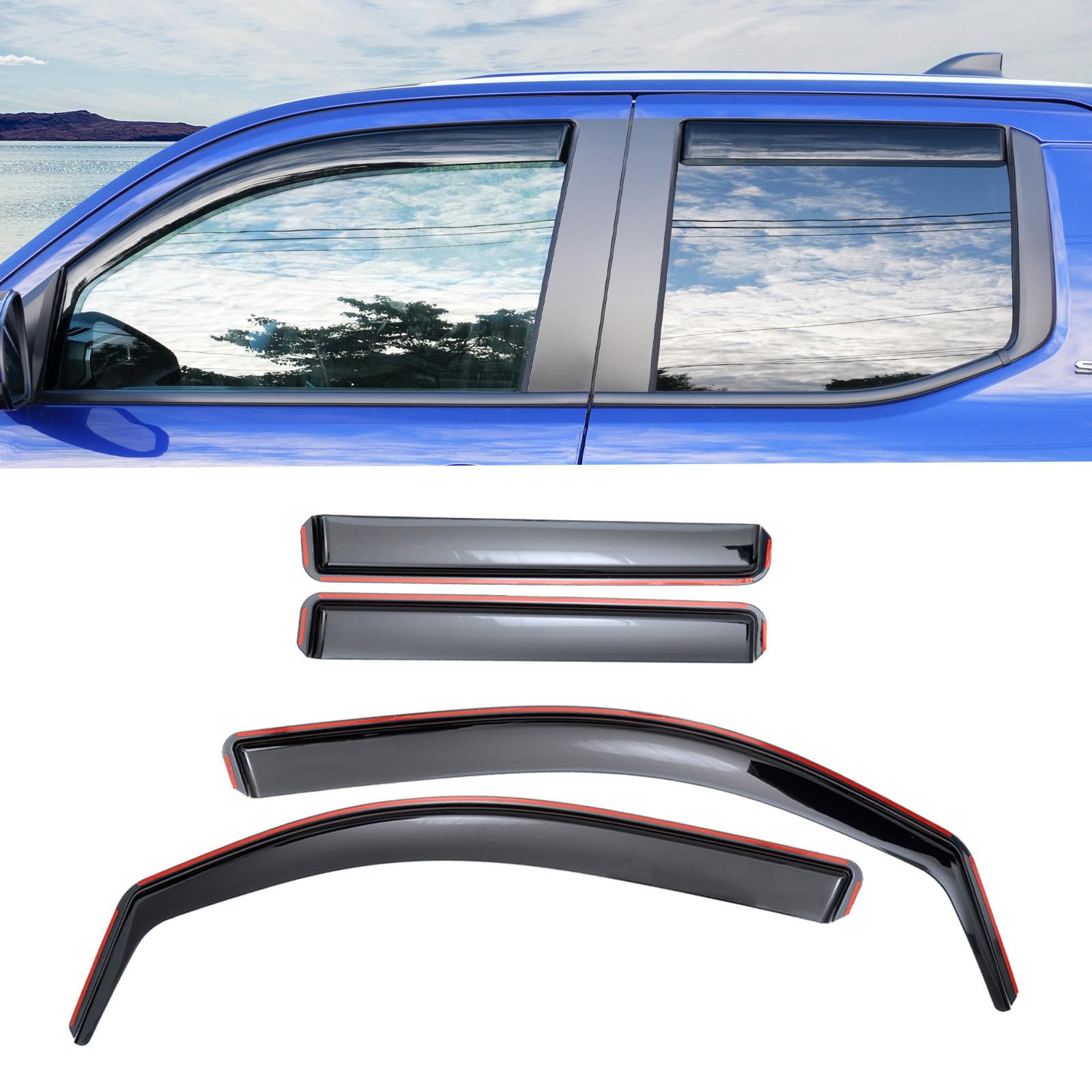 Zekzoop Visor Rain Guards Compatible with 2024 2025 Toyota Tacoma Front and Rear in-Channel Window Visors Wind Deflectors Weathe