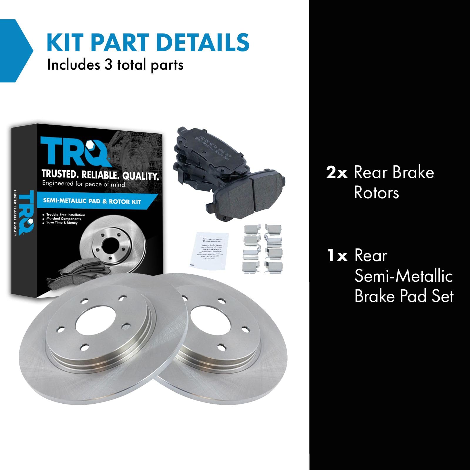 Trq Rear Brake Pad & Rotor Kit Brake Pads Brake Rotor Semi-Metallic Compatible With 2008-2012 Chrysler Town & Country Dodge Gran