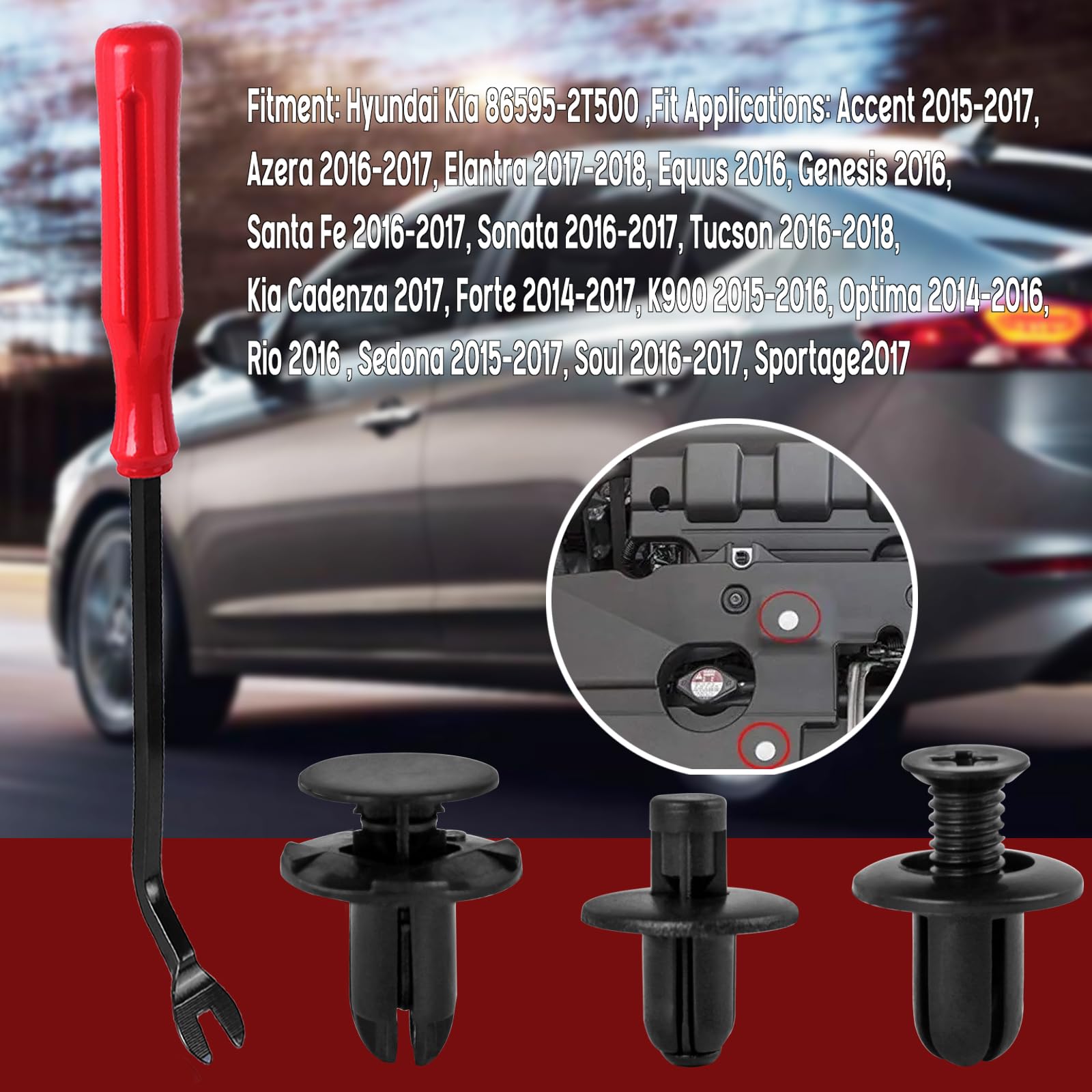 Xislet 120Pcs Fender Liner Push-Type Retainer Clip Fastener Compatible with Hyundai Kia Models Replace 86595-2T500, 86590-28000,