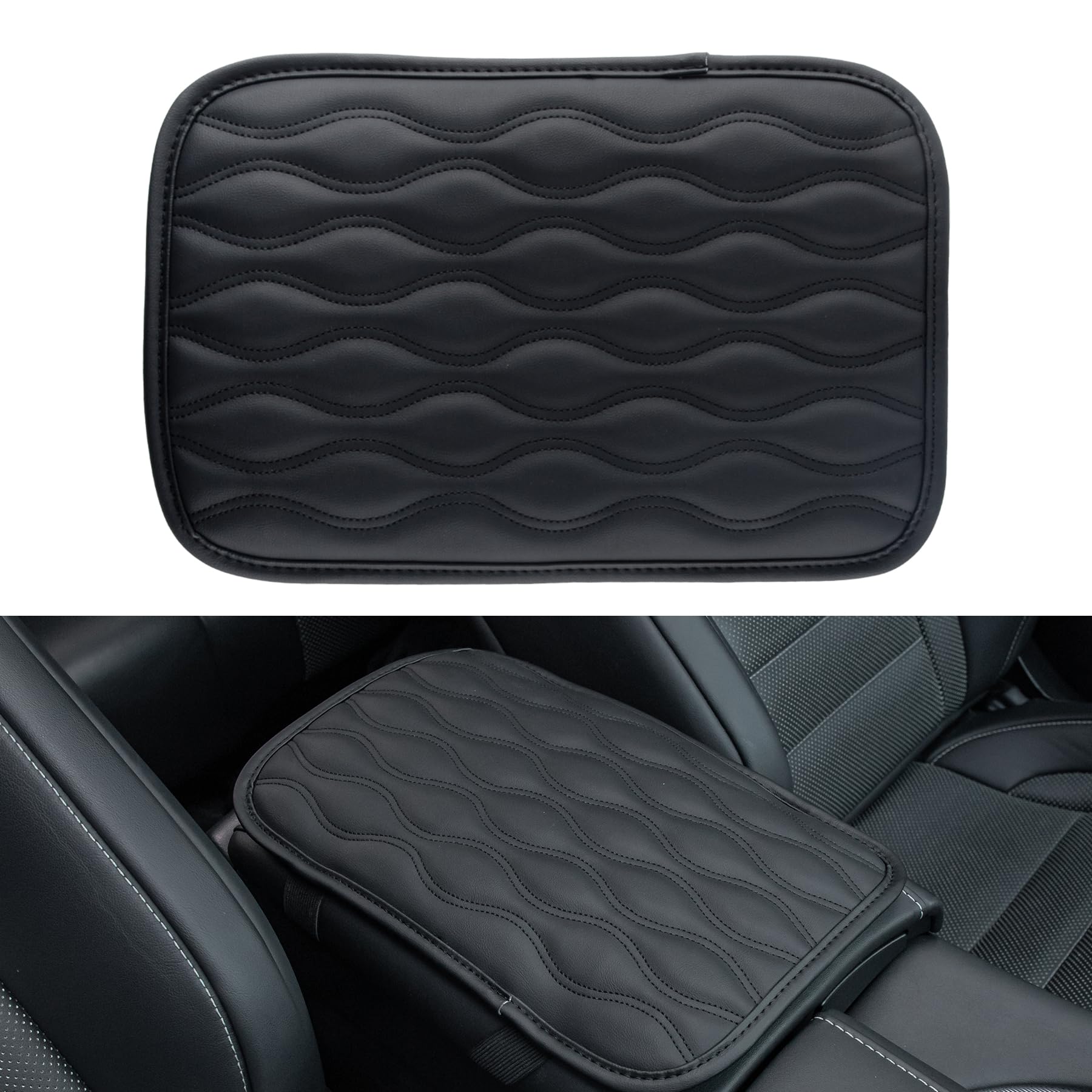 Amiss Auto Center Console Pad, Universal Waterproof Armrest Seat Box Cover, Car Interior Accessories, Leather Auto Armrest Cover