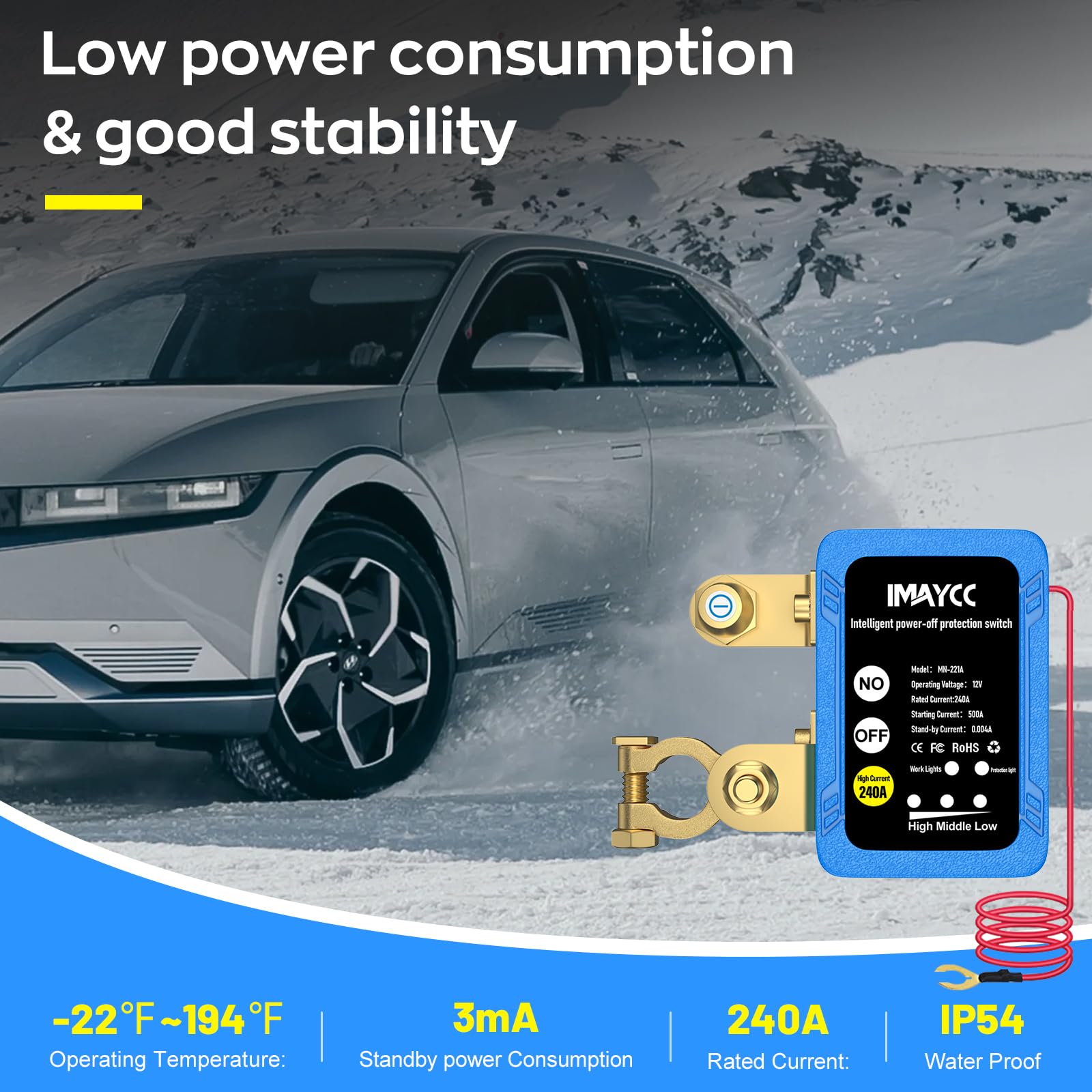 IMAYCC Kill Switch for Car, Remote Battery Disconnect Switch 12V 240A, Car Battery Kill Switch Anti Theft, Automatic Cut/Shut Of