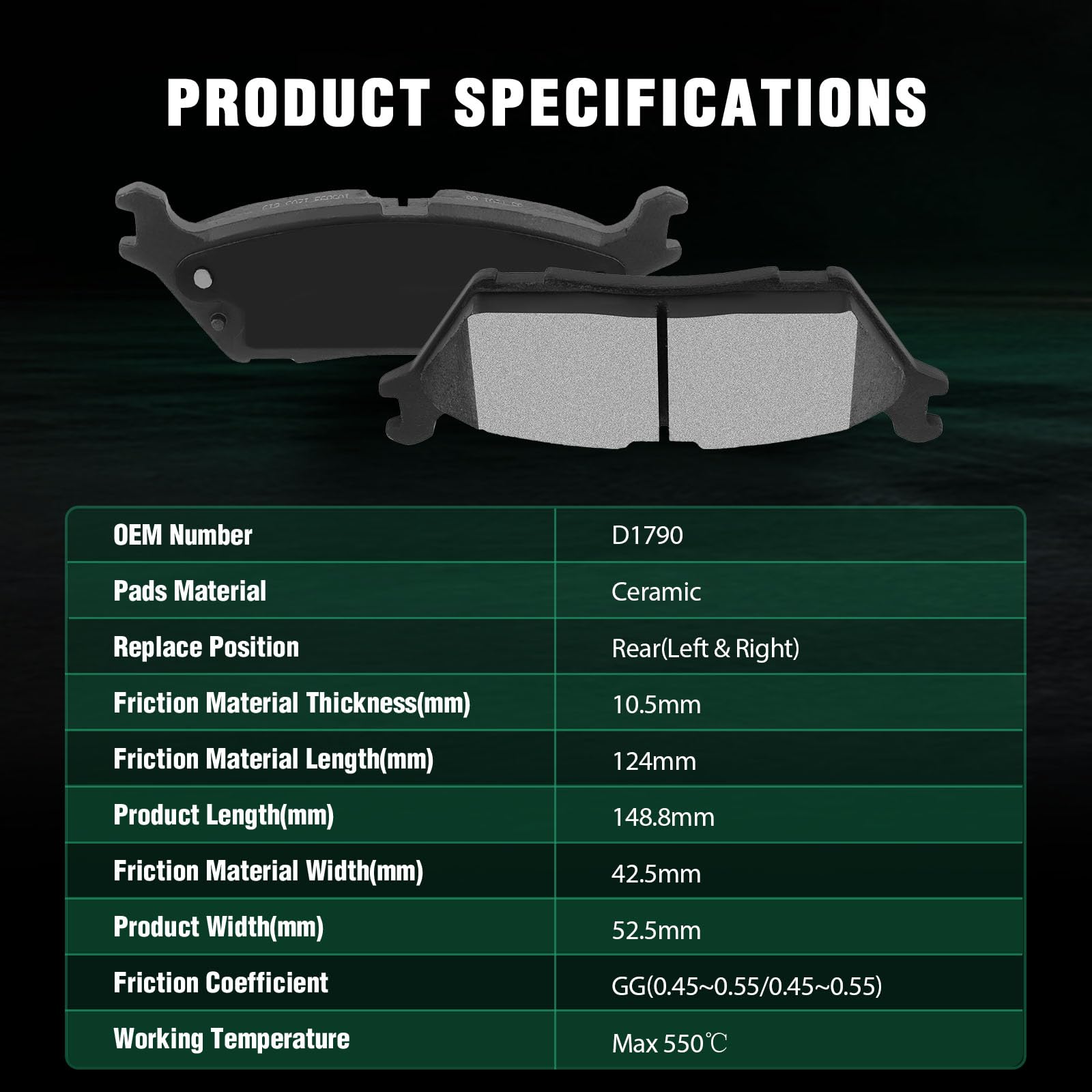 Automuto 4Pcs Rear Ceramic Disc Brake Pads Set D1790 For Ford For Expedition 2018-2019, For Ford For F-150 2015-2019,For Lincoln