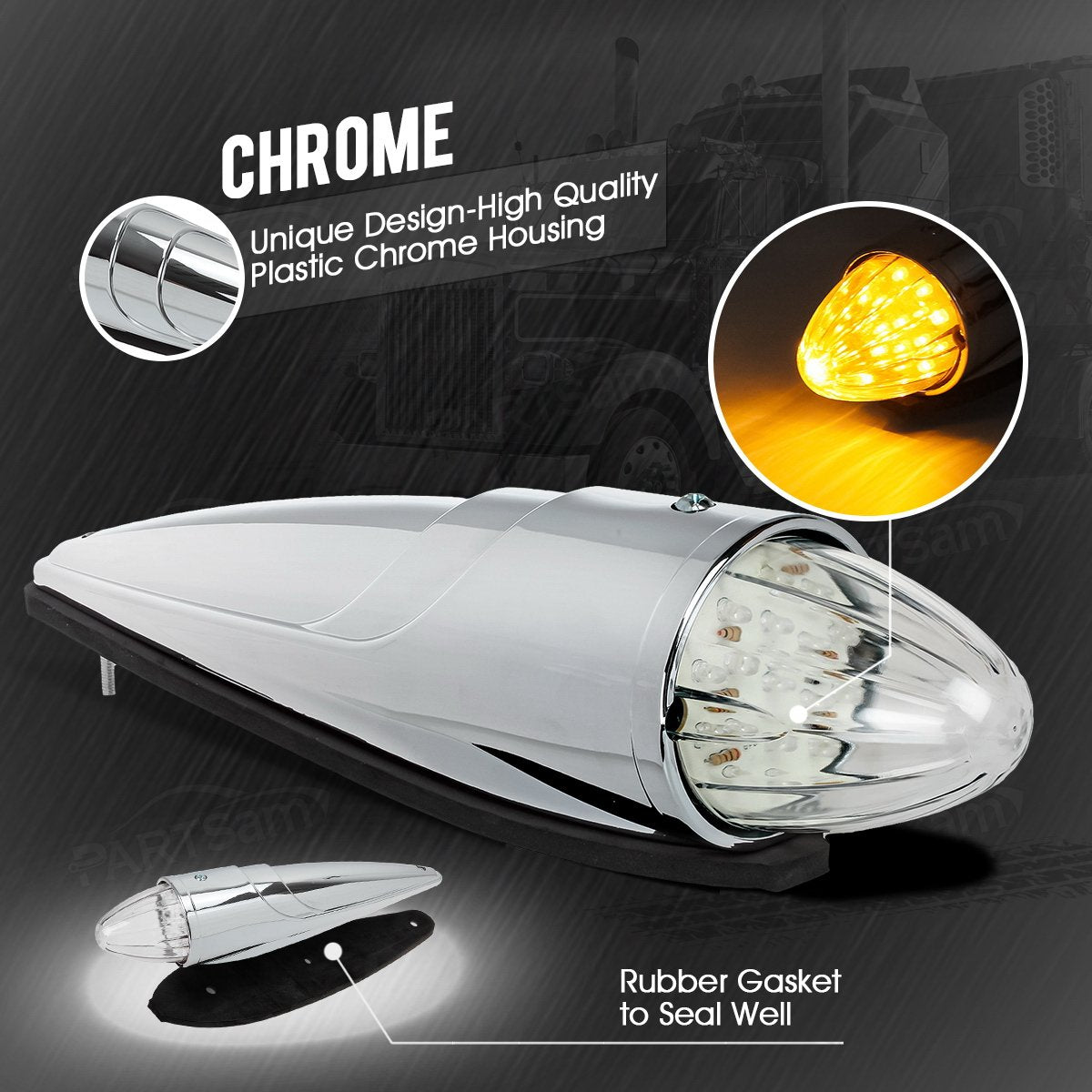 Partsam 5pc Amber Yellow LED Torpedo Cab Marker Lights for Kenworth/Peterbilt/Freightliner, Model 13, Medium Size