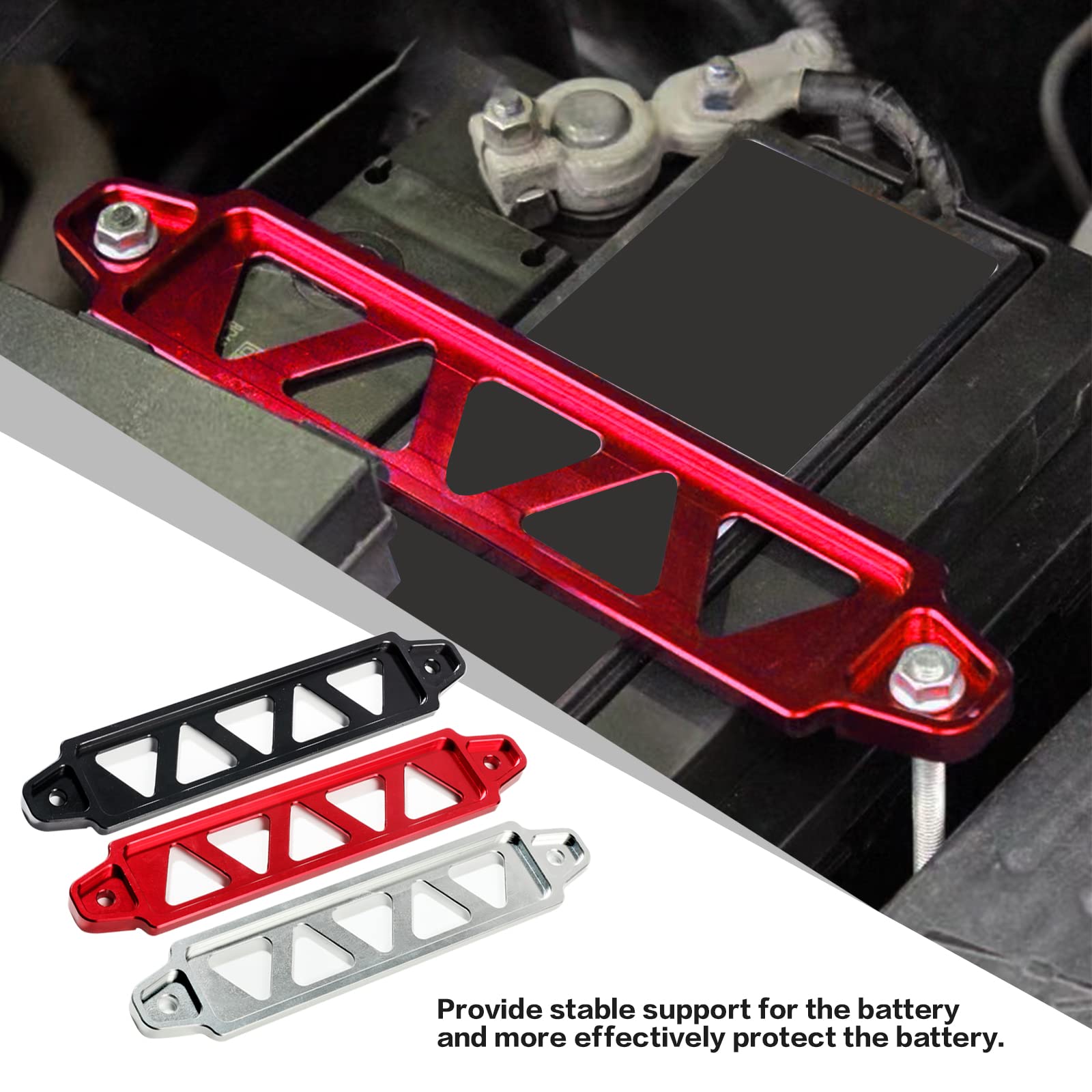 Battery Hold Down Bracket Holder, Car Battery Holder Kit With 10In J Bolts,Aluminum Alloy Battery Tie Down Mount Bracket, Battery Tray For Car Battery Mount Bracket Hold Lock Accessories (Red)