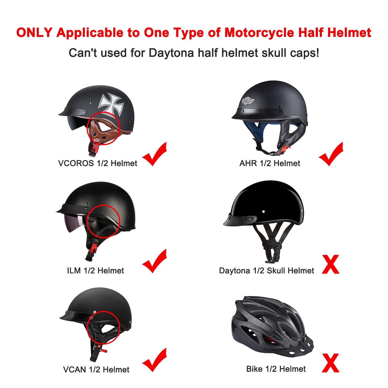 iGuerburn Half Helmet Ear Pads Speaker Pockets, Motorcycle Helmets Accessories Bluetooth Helmet Speakers Pouches 1/2 Helmet Ear