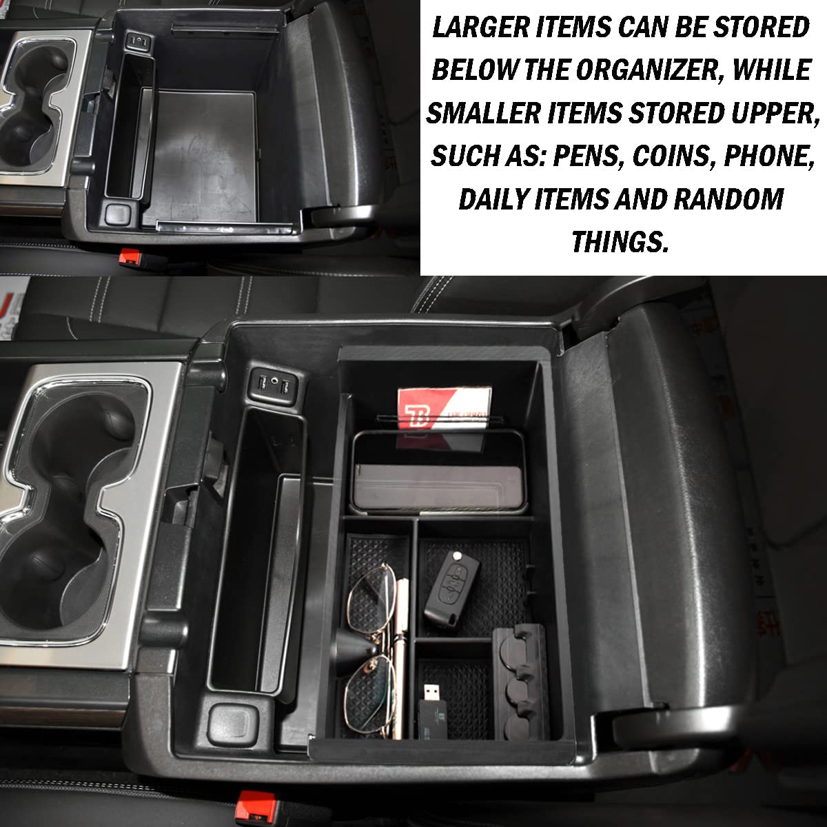 Center Console Organizer For 2014-2018 Chevy Silverado 1500 / Gmc Sierra 1500 Accessories And 2015-2019 Sierra/Silverado 2500/3500Hd And 15-2020 Yukon/Yukon Xl/Tahoe/Suburban Armrest Storage Box Black