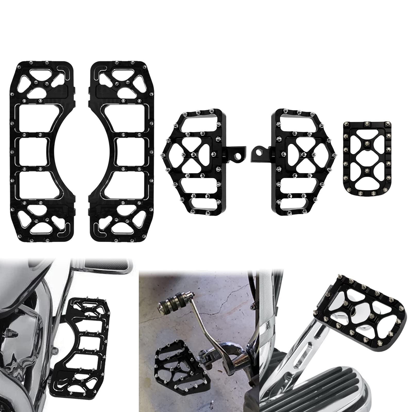 HCmotorku Motorcycle Floorboards Set Driver Passenger Footboards Front Rear Foot Pegs MX Wide Offroad CNC Brake Pedal Fit For Ha