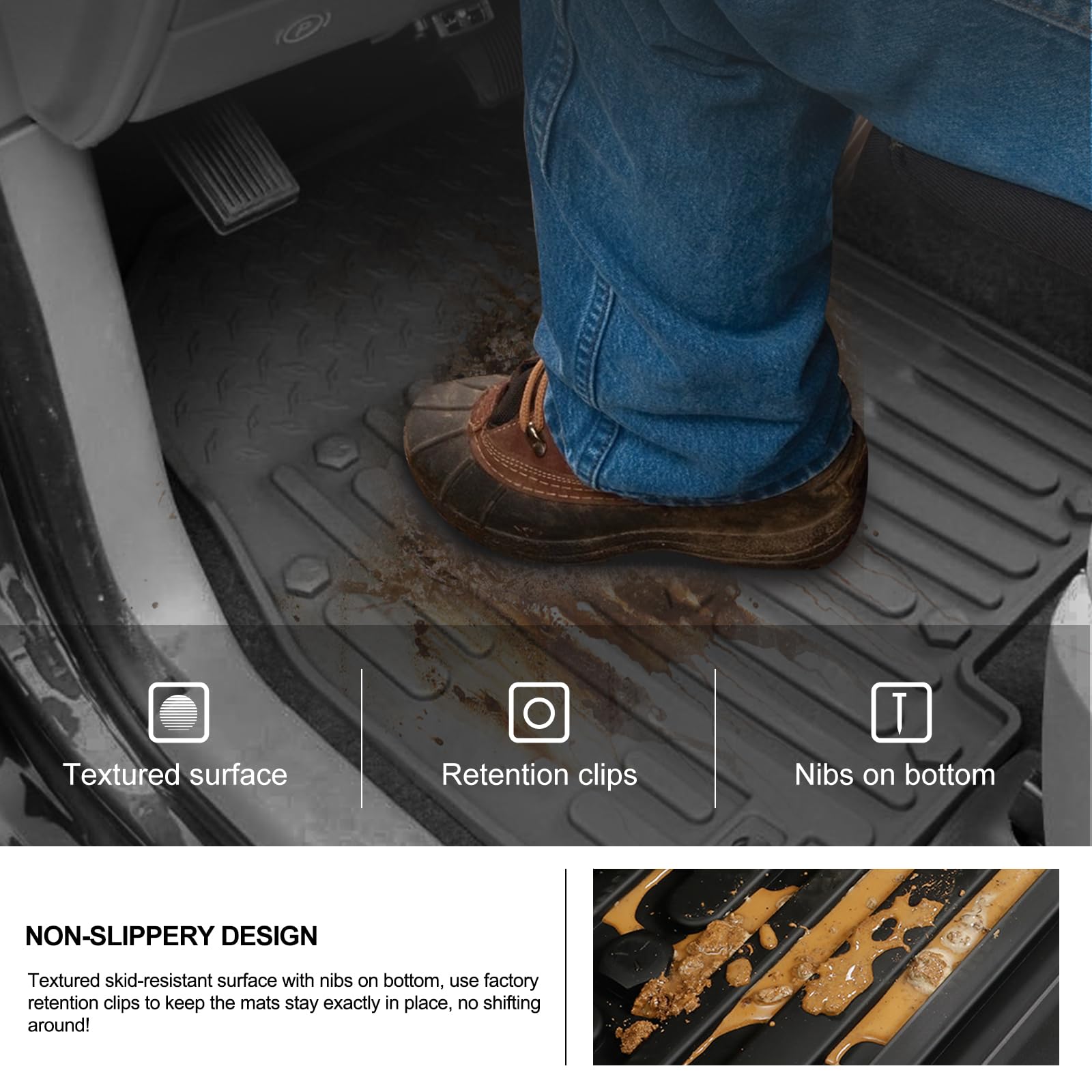 Kiwi Master Floor Mats For 2013-2018 Dodge Ram 1500/2500/3500 Crew Cab, 2019-2024 Ram 1500 Classic Crew Cab All Weather Mat Tpe