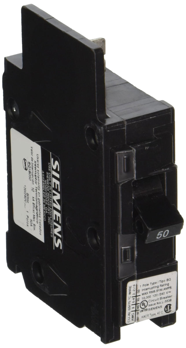 Siemens BQ1B050 50-Amp Single Pole 120-Volt10KAIC Lug In/Lug Out Breaker