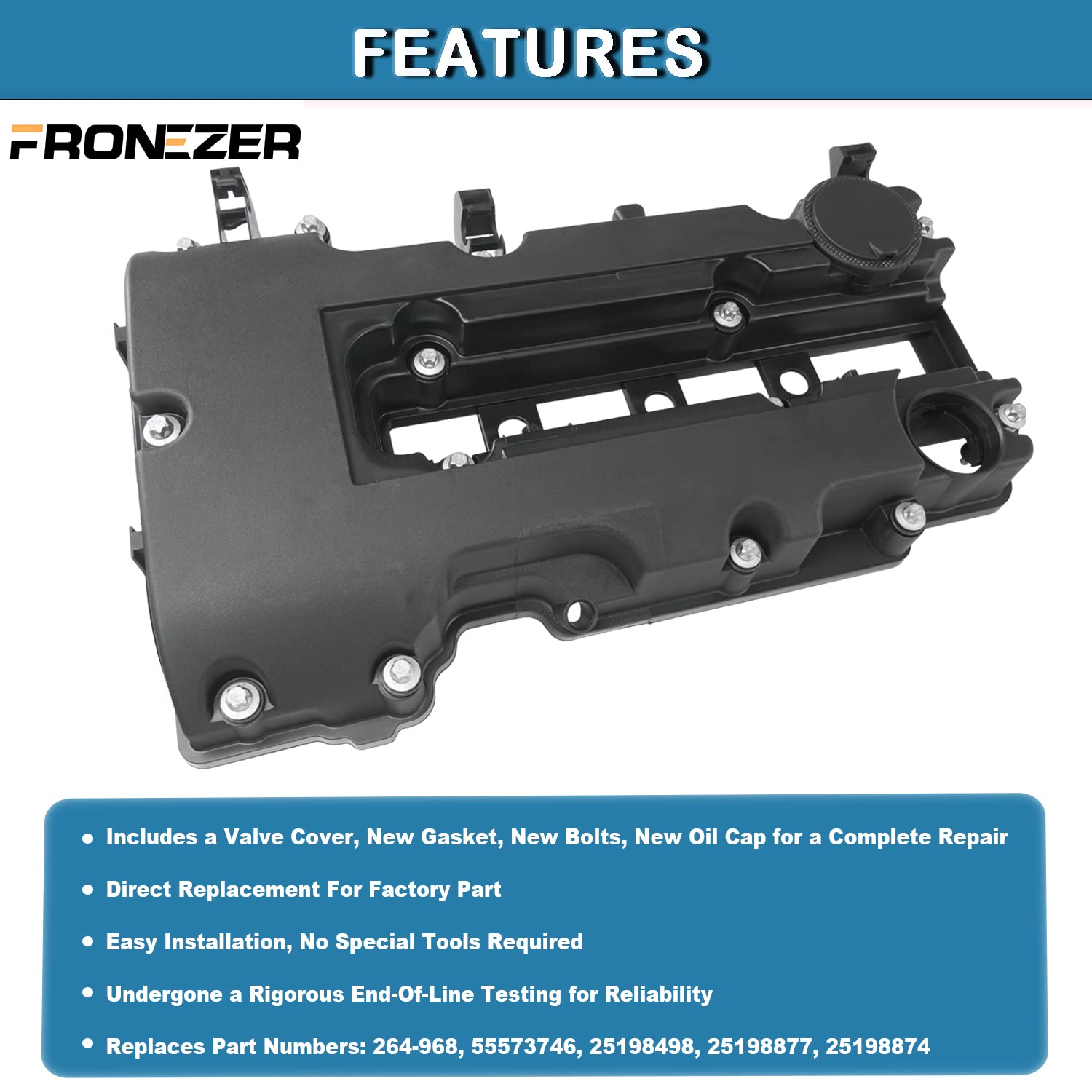 Engine Valve Cover With Gaskets, Bolts & Oil Filler Cap Compatible With 2011-2020 Chevy Cruze Sonic Trax Volt | Cadillac Elr | B
