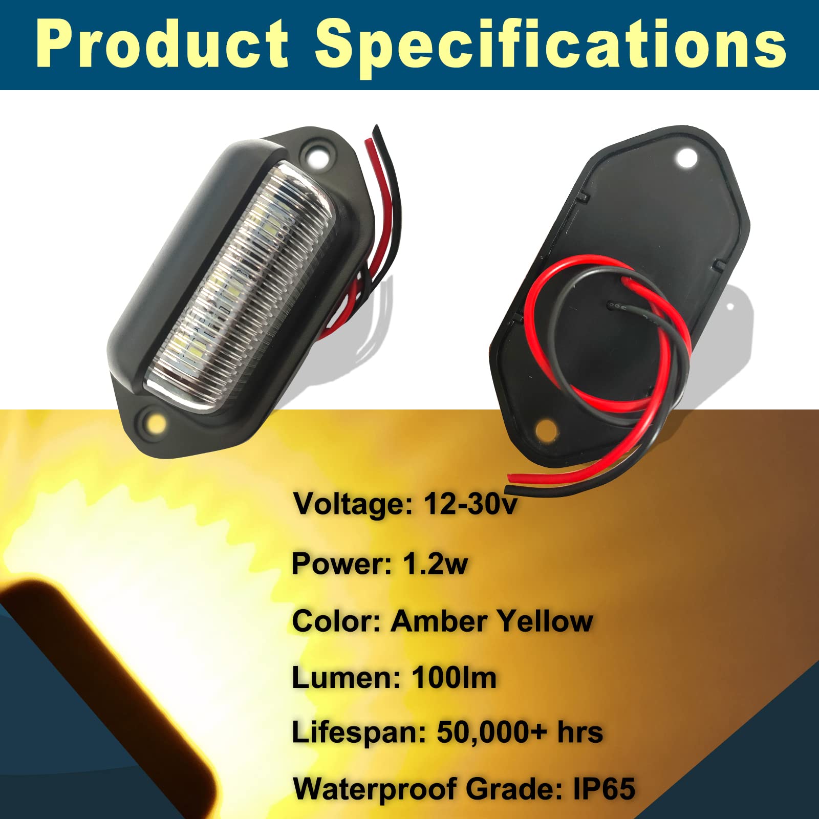 2Pcs Amber Yellow Led License Plate Light, 12V-24V Dc Waterproof 6-Smd License Plate Lamp Taillight, For Truck Suv Trailer Van R