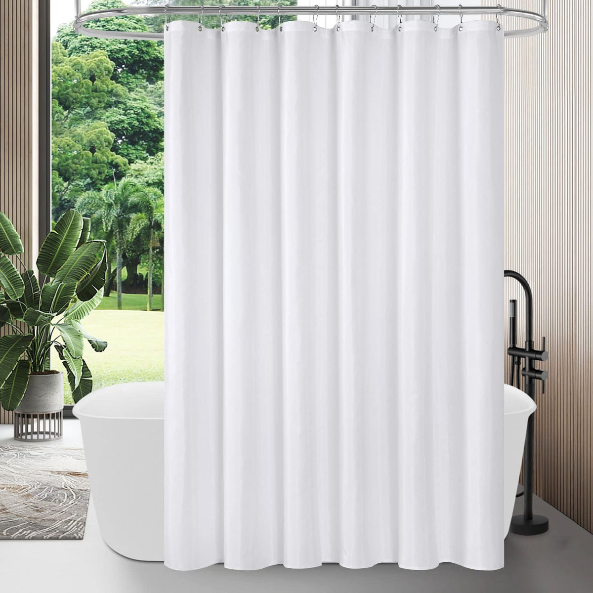 Mitovilla Long Fabric Shower Curtain Liner, Soft & Lightweight Shower Curtain Liner For Hotel With Plastic Hooks, Machine Washable, Waterproof, 72X78 Inch, White