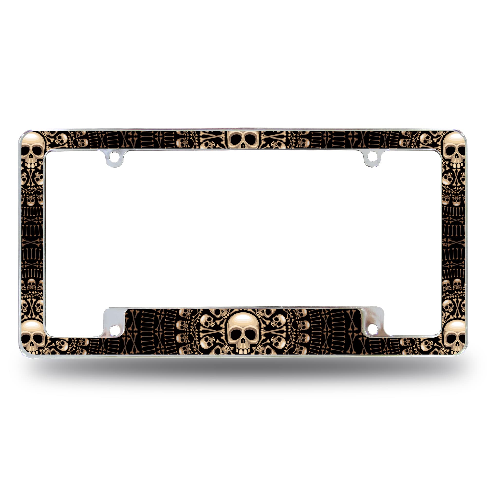 Rico Industries Skulls and Bones All Over Automotive License Plate Frame for Car/Truck/SUV (12 x 6)