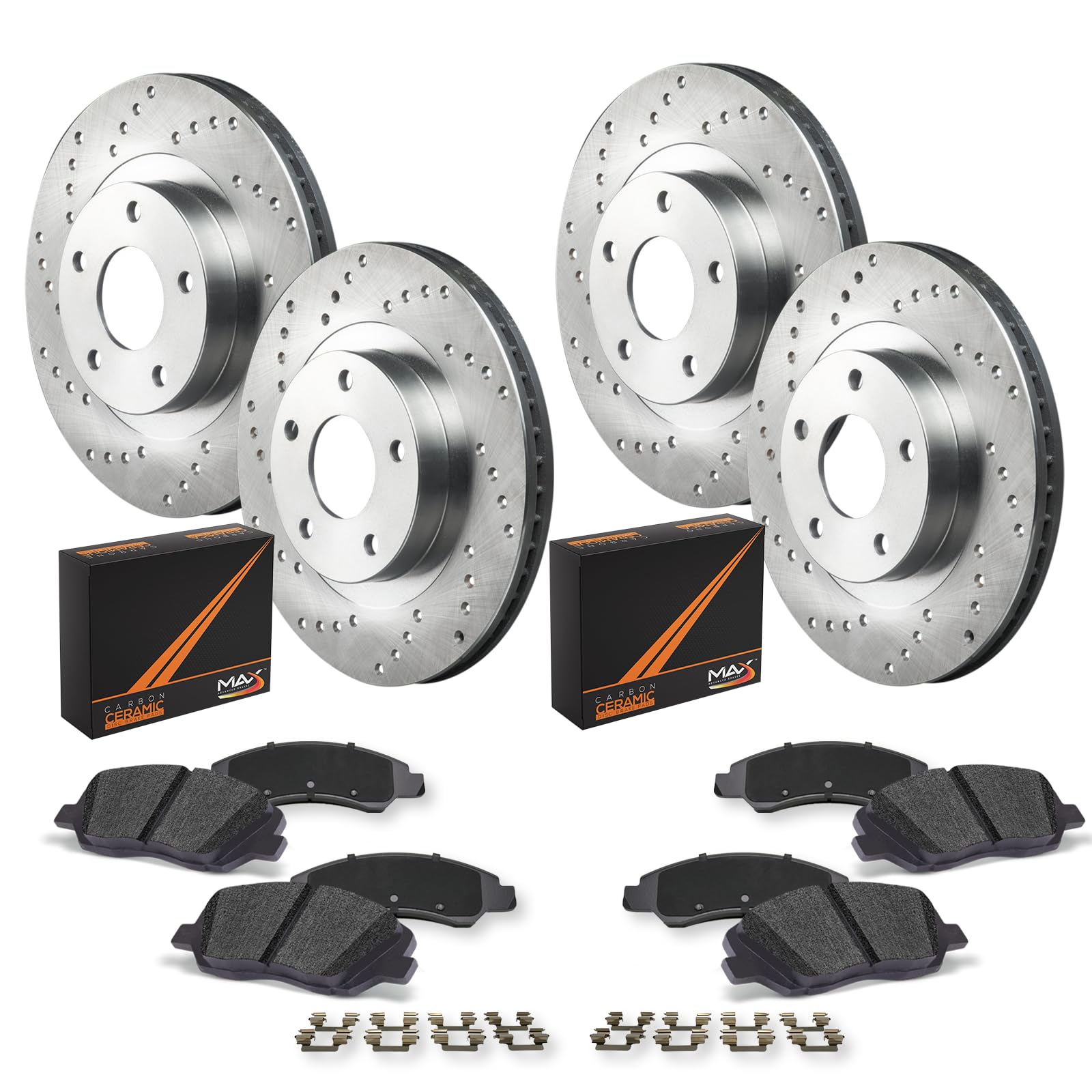 Max Advanced Brakes Front & Rear Brake Kit For 2018 2019 2020 2021 Hyundai Kona W/ 2.0L Fwd 2021 Kia Seltos W/Fwd Mpb Replacement Cross Drilled Disc Brake Rotors And Ceramic Brake Pads