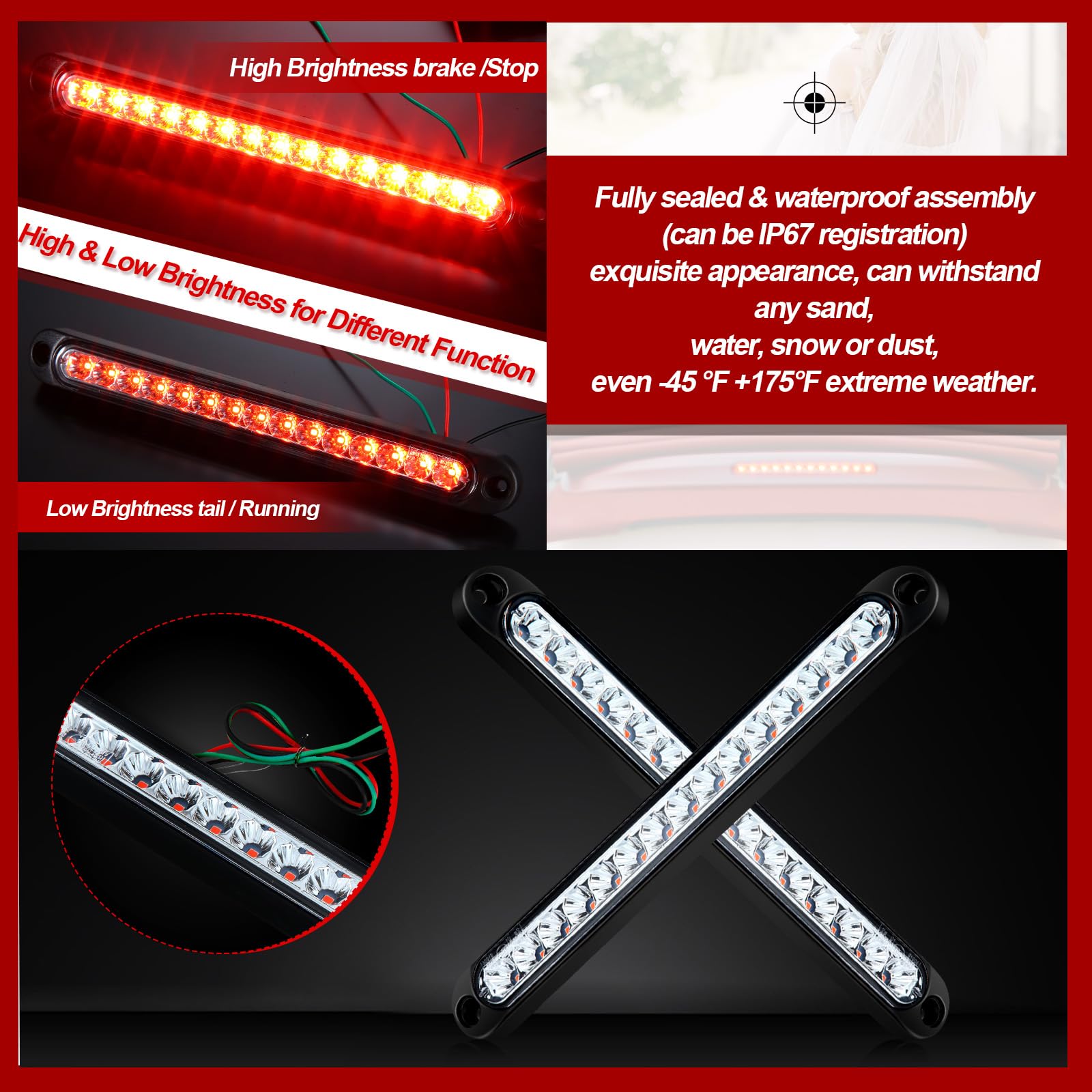 Frienda 2 Pieces 10 Inch 15 Led Trailer Tail Light Bar Stop Turn Tail Lights Assembly Third Brake Strip 9 To 30-Volt Trailer Ide