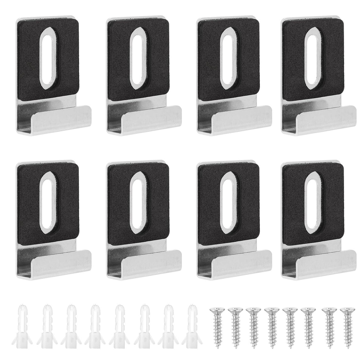 8Pcs Metal Mirror Clips For Wall Mounting With Screws 1/4 Inch, Heavy Duty Mirror Display Holder Clips Hooks Frameless Mirror Retainer Clips Hanging Hardware Tile Hanger Bracket For Billboard(Silver)
