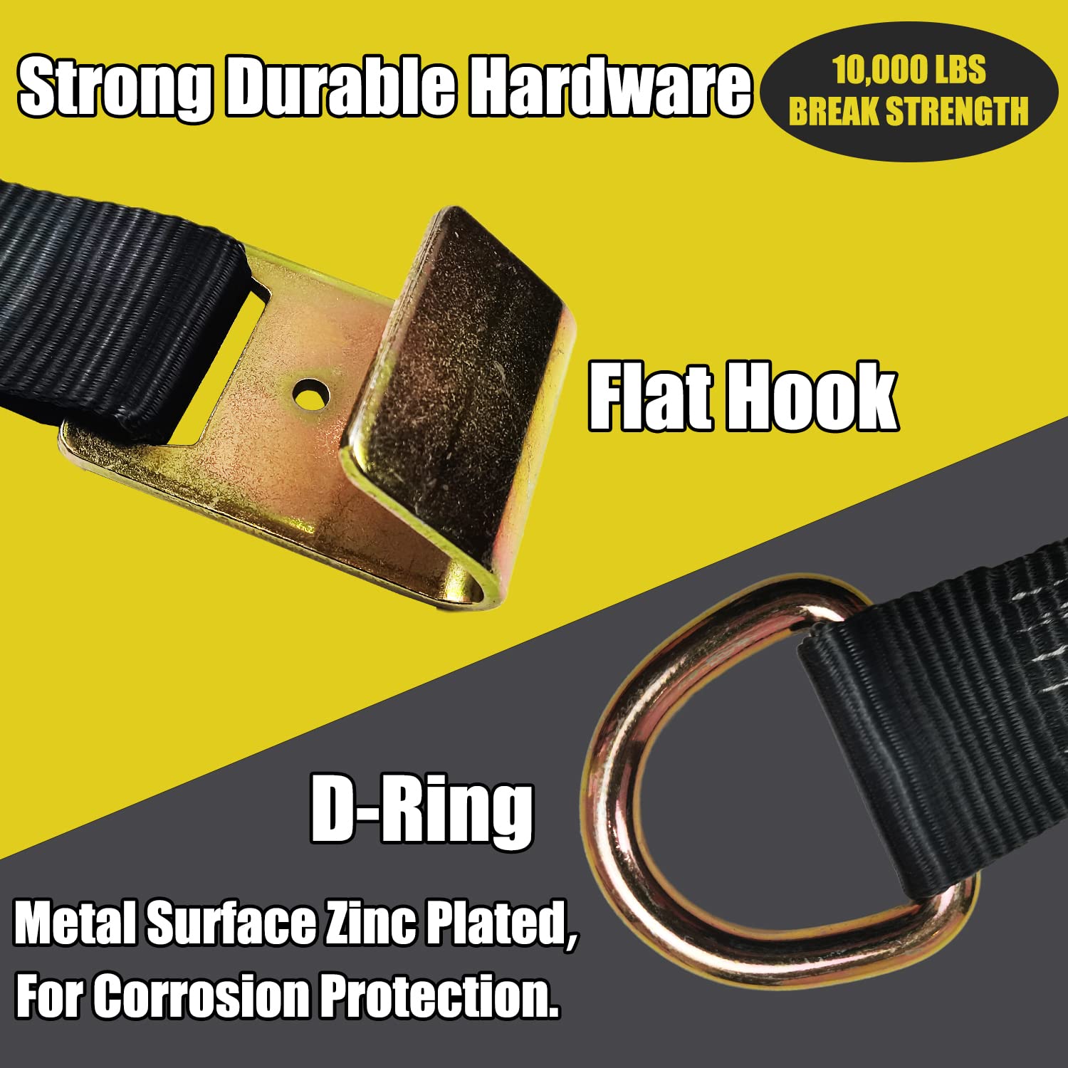 KJE 4 Pack Car Tie Down Straps - 2" x 10', 10,000LBS Break Strength, Polyester, Black, Lasso Style for UTV/SUV/Cars