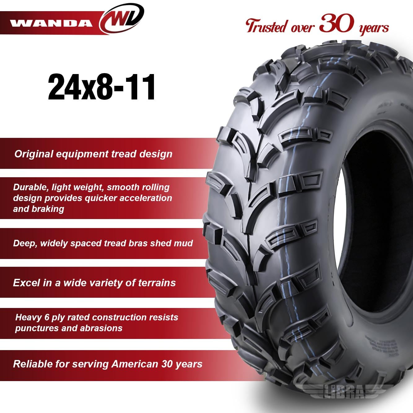 Wanda Utv Atv Tires 24X8-11 24X8X11 205/80-11 /6Pr Lit Mud P373 Set 2-10426