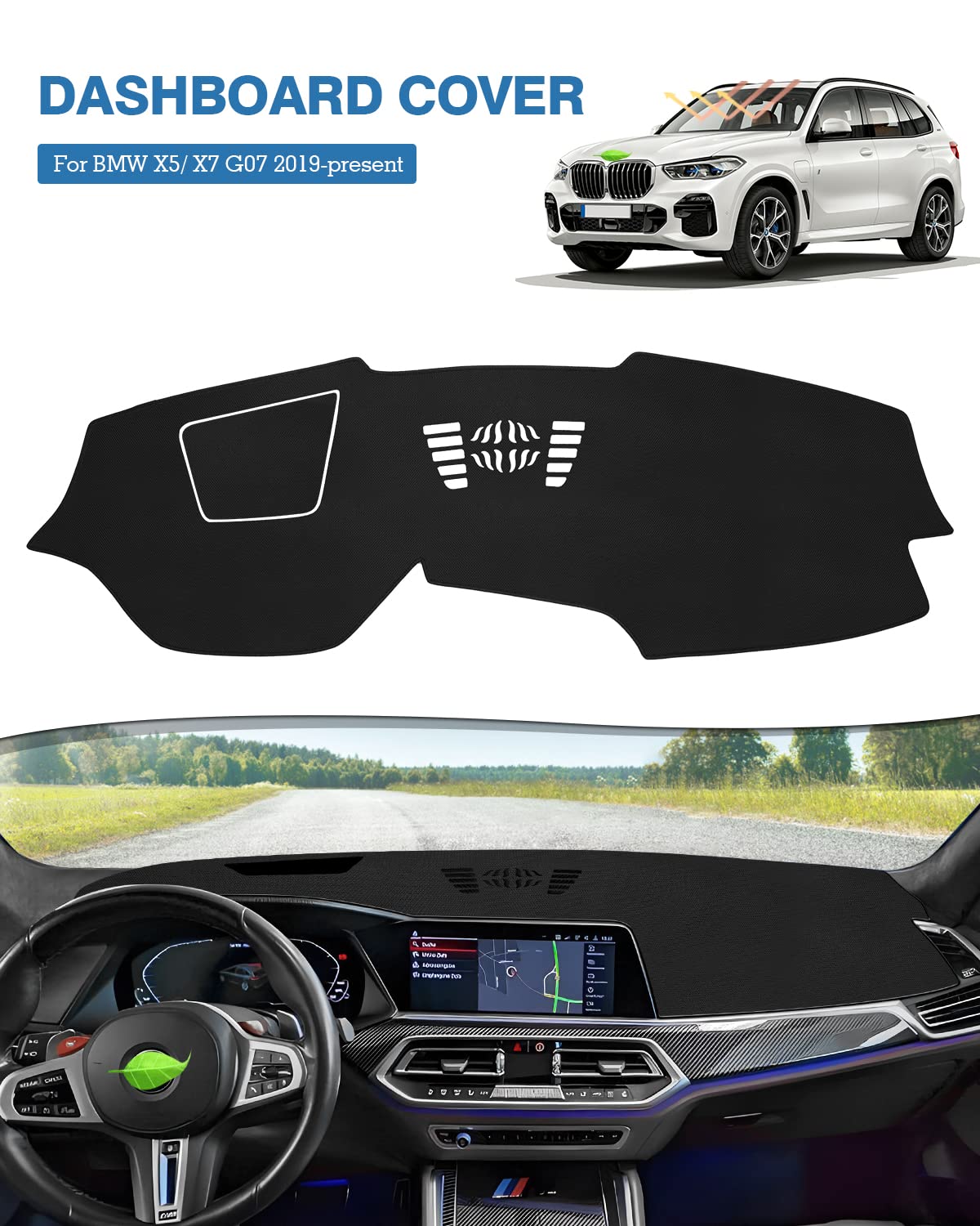 Fiilines Dash Cover Compatible With 2019 2020 2021 2022 Bmw X5/X7 Dashboard Cover Mat For X5/X7 Accessories Sunshade Nonslip Mes