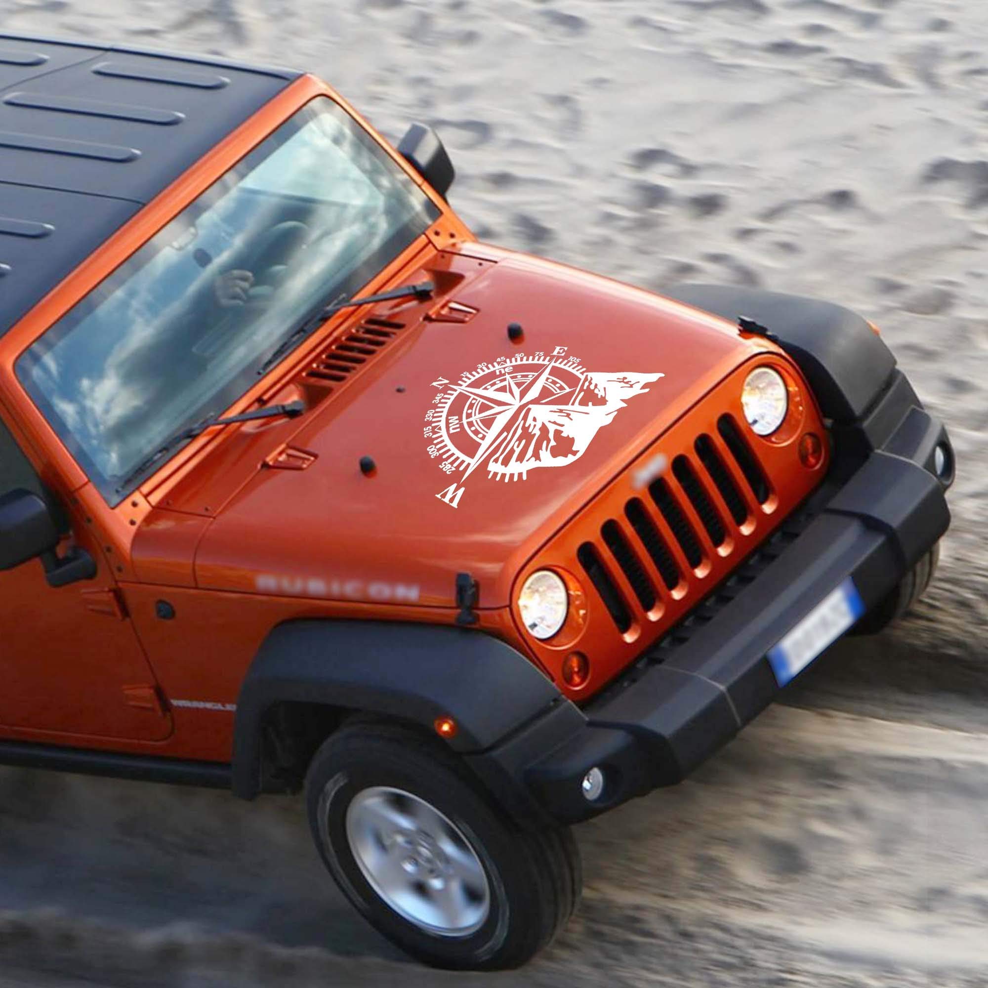 Tomall 21''X17.3'' Mountain Compass Stickers Decal For Car Hood Auto Compass Graphics Stickers For Suv Off-Road Vehicles Car Body Side Door Trunk Universal Waterproof Vinyl Car Stickers (White)