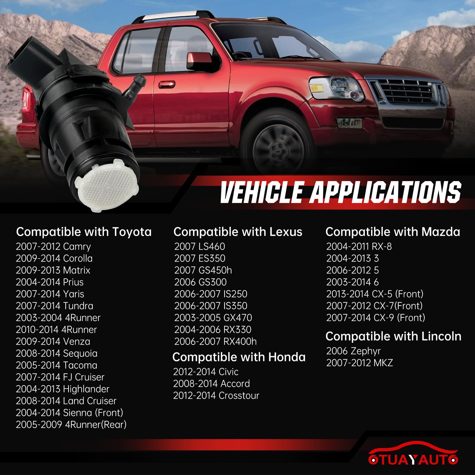 Otuayauto 85330-60190 Windshield Washer Pump With Grommet Replacement For Toyota, Lexus, Subaru, Mazda, Nissan, Acura, Honda Rep