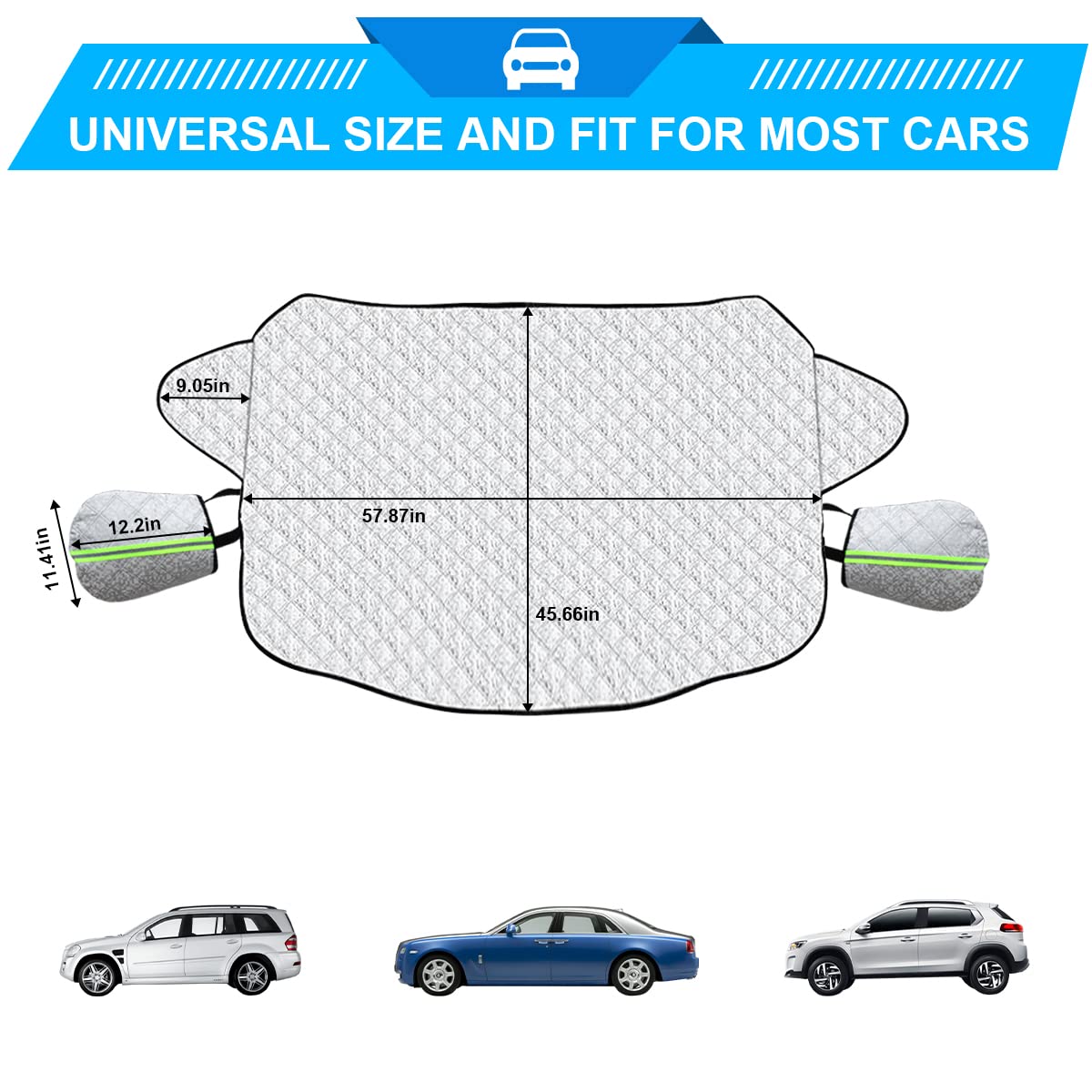 8Sanlione Car Windshield Snow Cover With Side Mirror Cover, 4 Layers Winter Frost Protection For Any Weather, Windscreen Covers