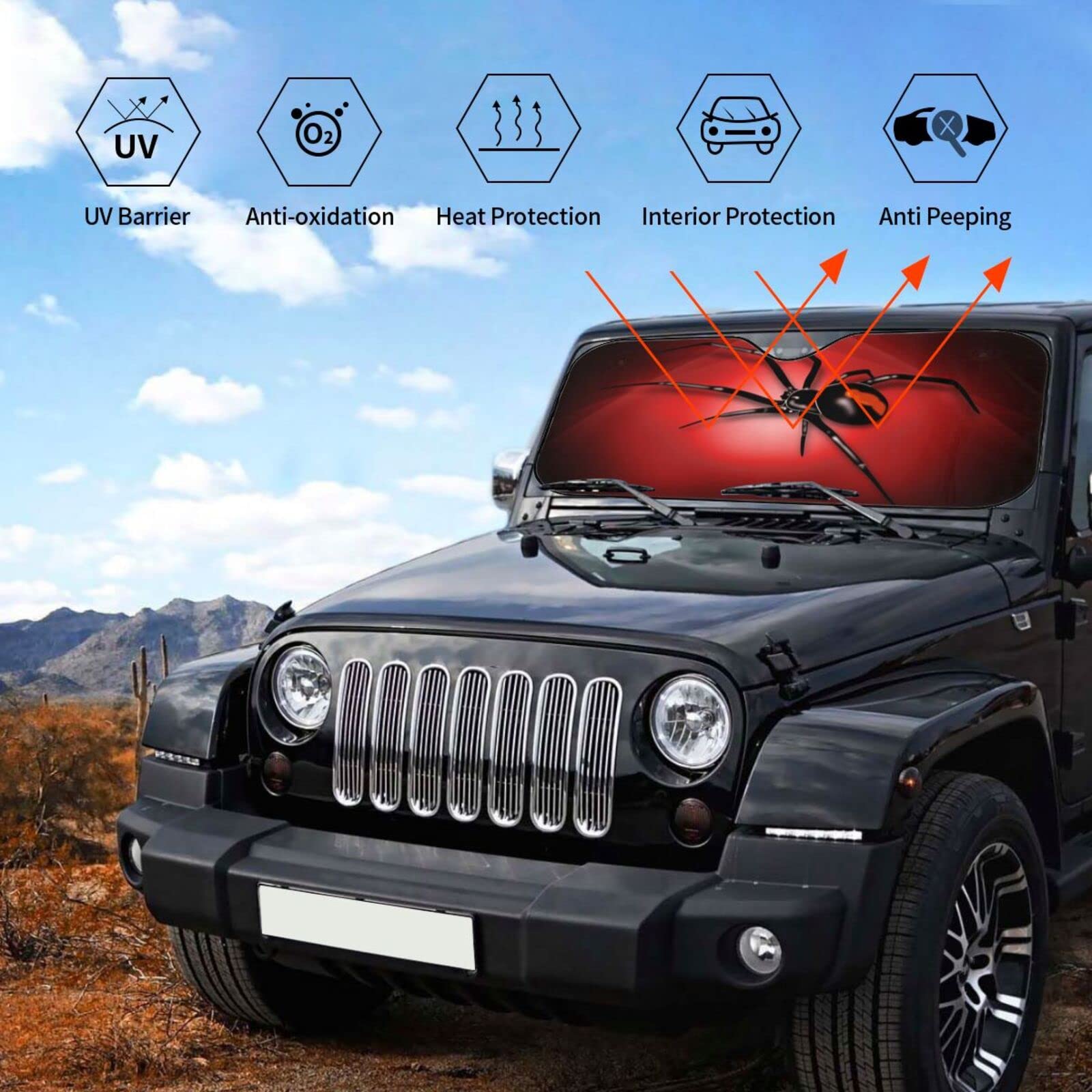 Widow Spider Car Front Windshield Sun Shade,Auto Sunshade For Car Truck Suv - Blocks Uv Rays Sun Visor Protector (51'' X 27.5''I