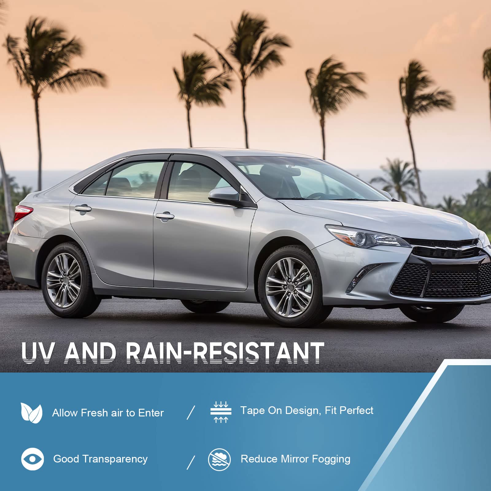 Aclong Smoke Rain Guards Fit For Toyota Camry 2012 2013 2014 2015 2016 2017 Tape-On Side Shatterproof Window Visor, Window Defle