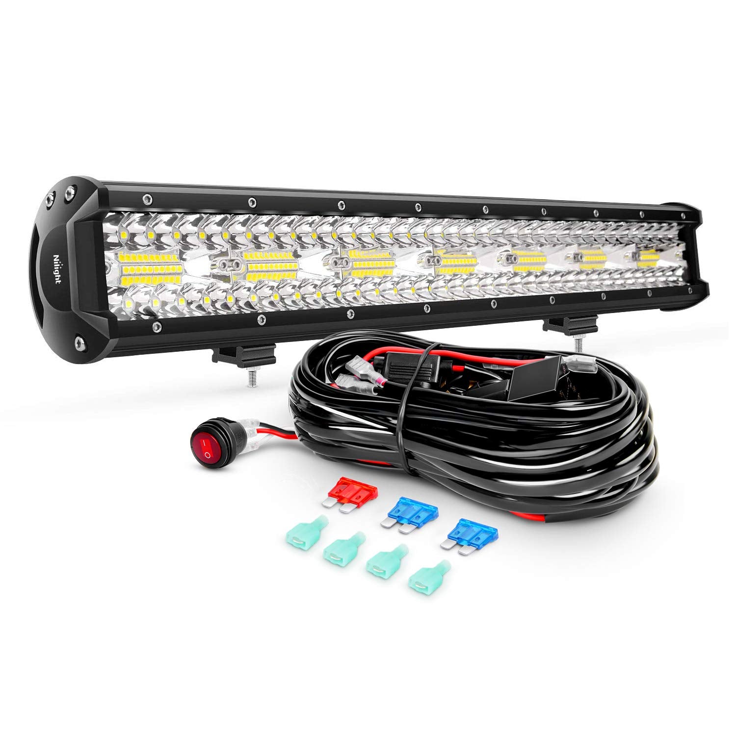 Nilight Zh409 20 Inch 420W Triple Row Flood Spot Combo 42000Lm Led Light Bar With Heavy Duty Off-Road Wiring Harness, 2 Years Wa