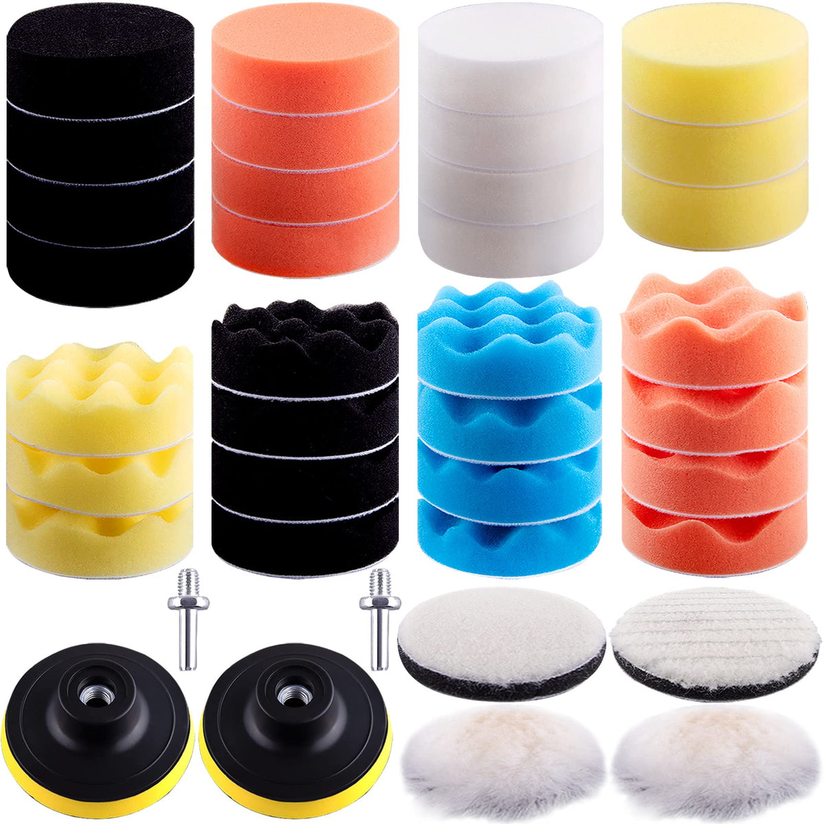Siquk 38 Pieces Car Polishing Pad Kit 3 Inch Buffing Pads Foam Polish Pads Polisher Attachment For Drill
