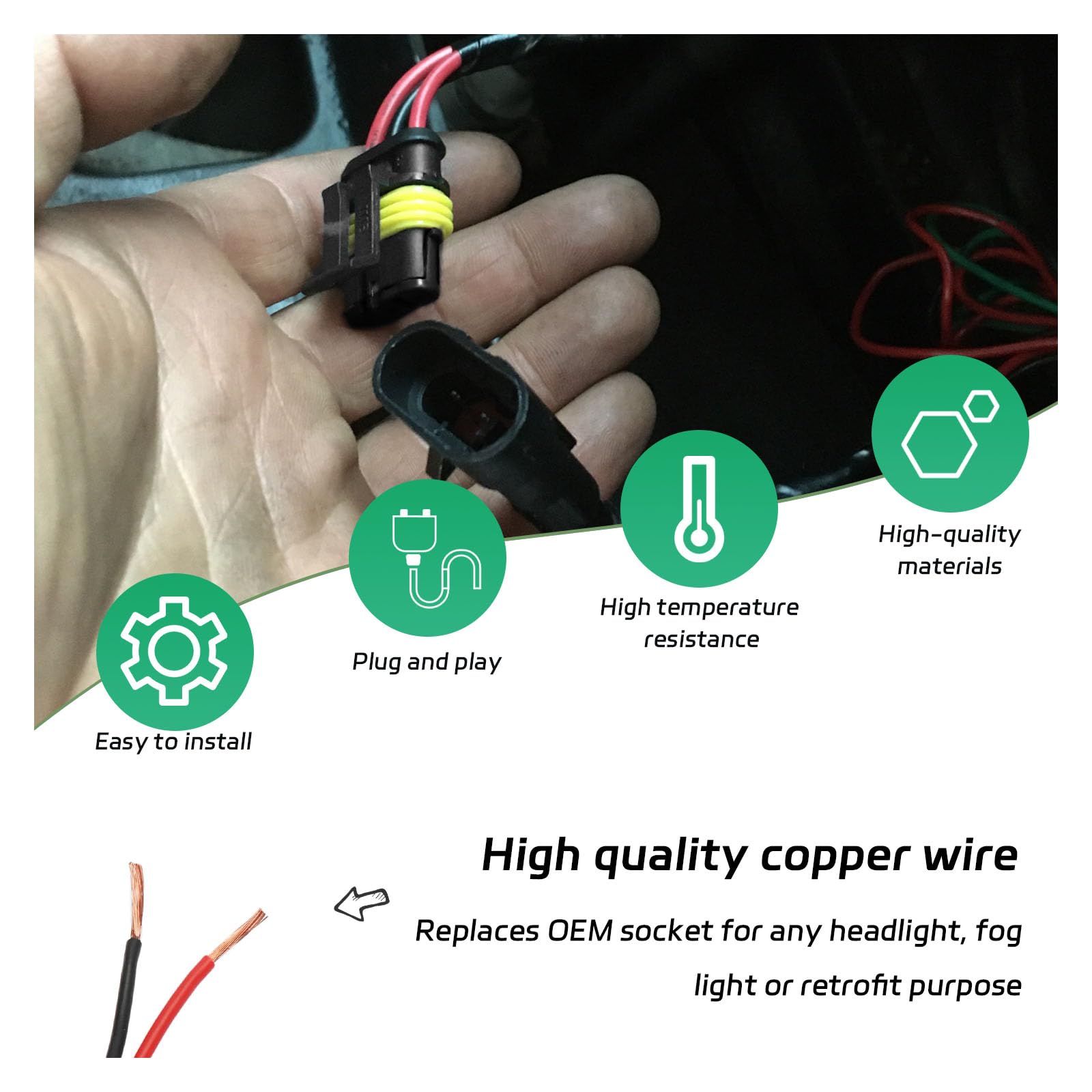 Suvnie 2 Pcs 9005 9006 9012 Hb3 Hb4 Female Adapter Wiring Harness Sockets Wire, Car Lampholder Wire For Headlights And Fog Light