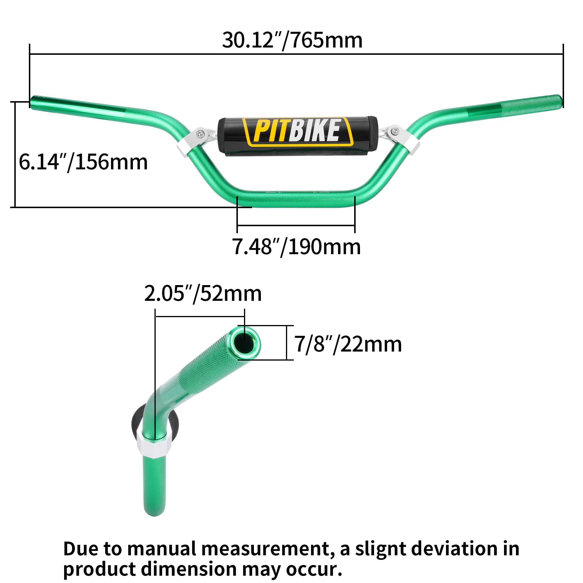 Handle Bar 7/8'' 22Mm Handlebar Green + Foam Pad + Grips Compatible With Crf Yzf Kxf Klx Rmz Drz Pit Dirt Bike Motocross