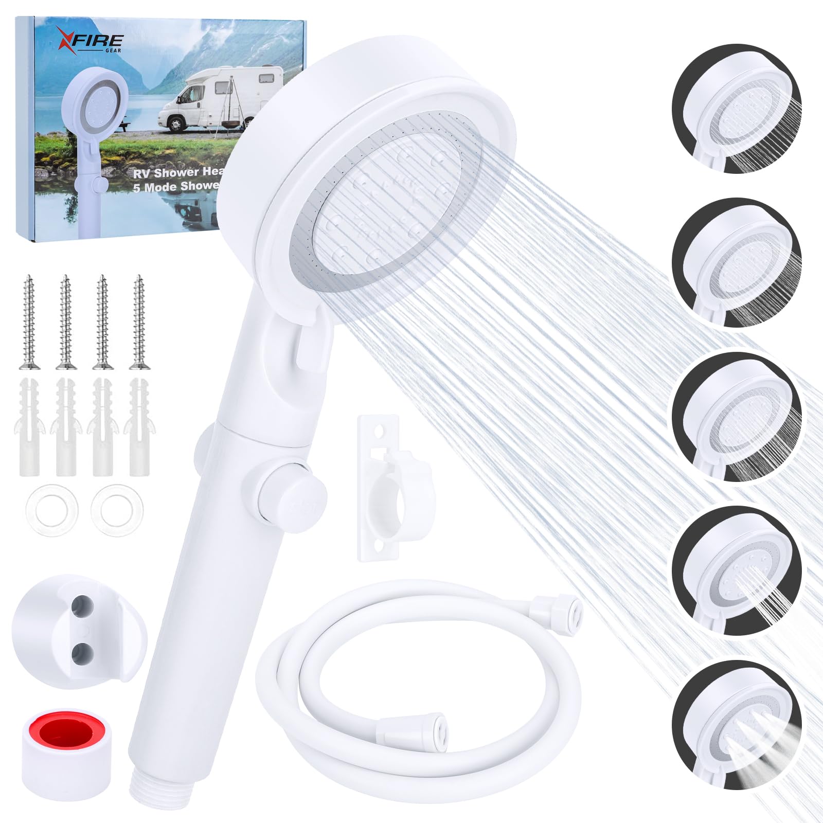Rv Shower Head With Hose, 5+1 Mode High Pressure Shower Head Replacement With On/Off Switch, Water Saving Motorhome Shower Head,