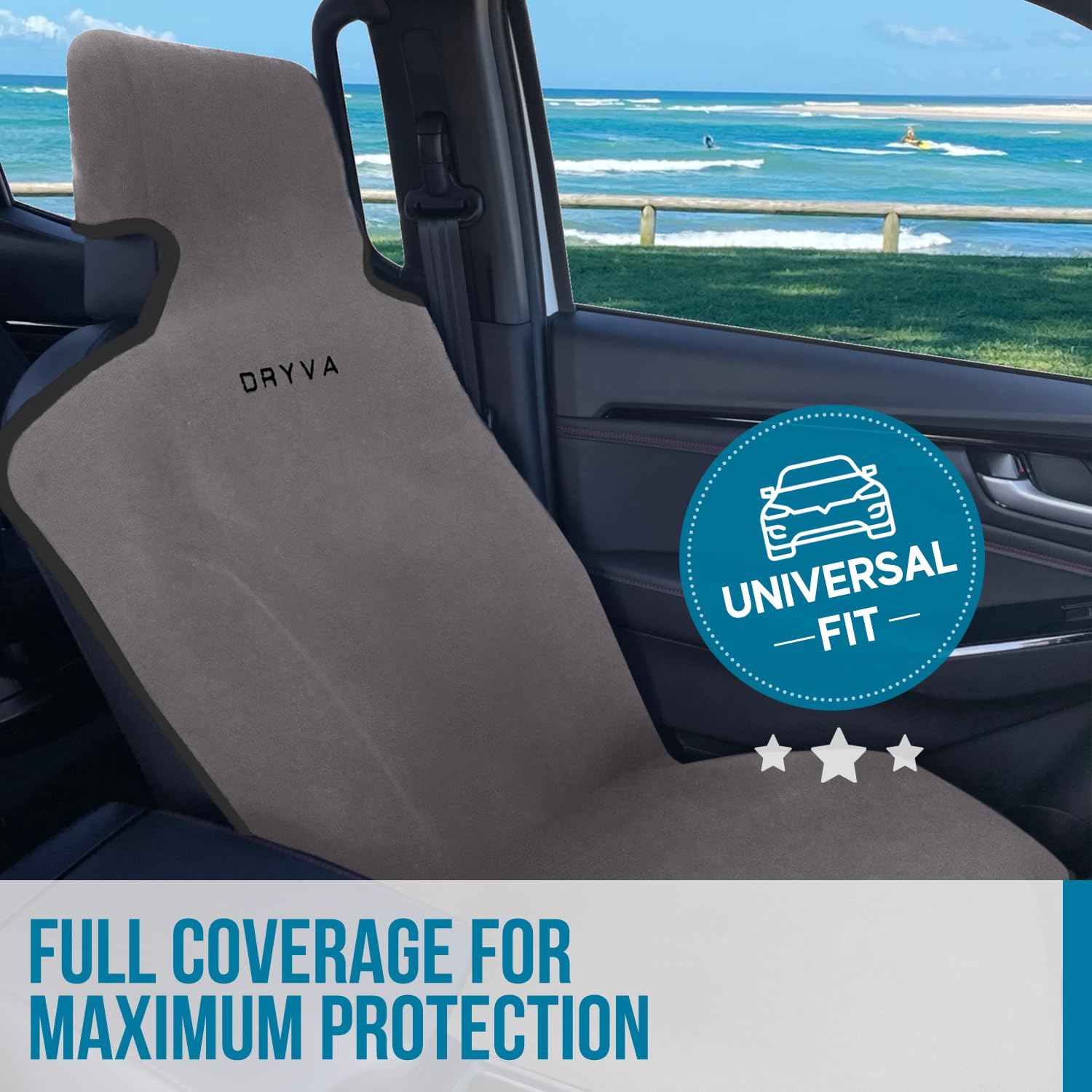 Dryvaseat - Premium Microfiber Towel Car Seat Cover - Waterproof & Sweatproof - Universal Fit, Machine Washable, Non-Slip - Seat