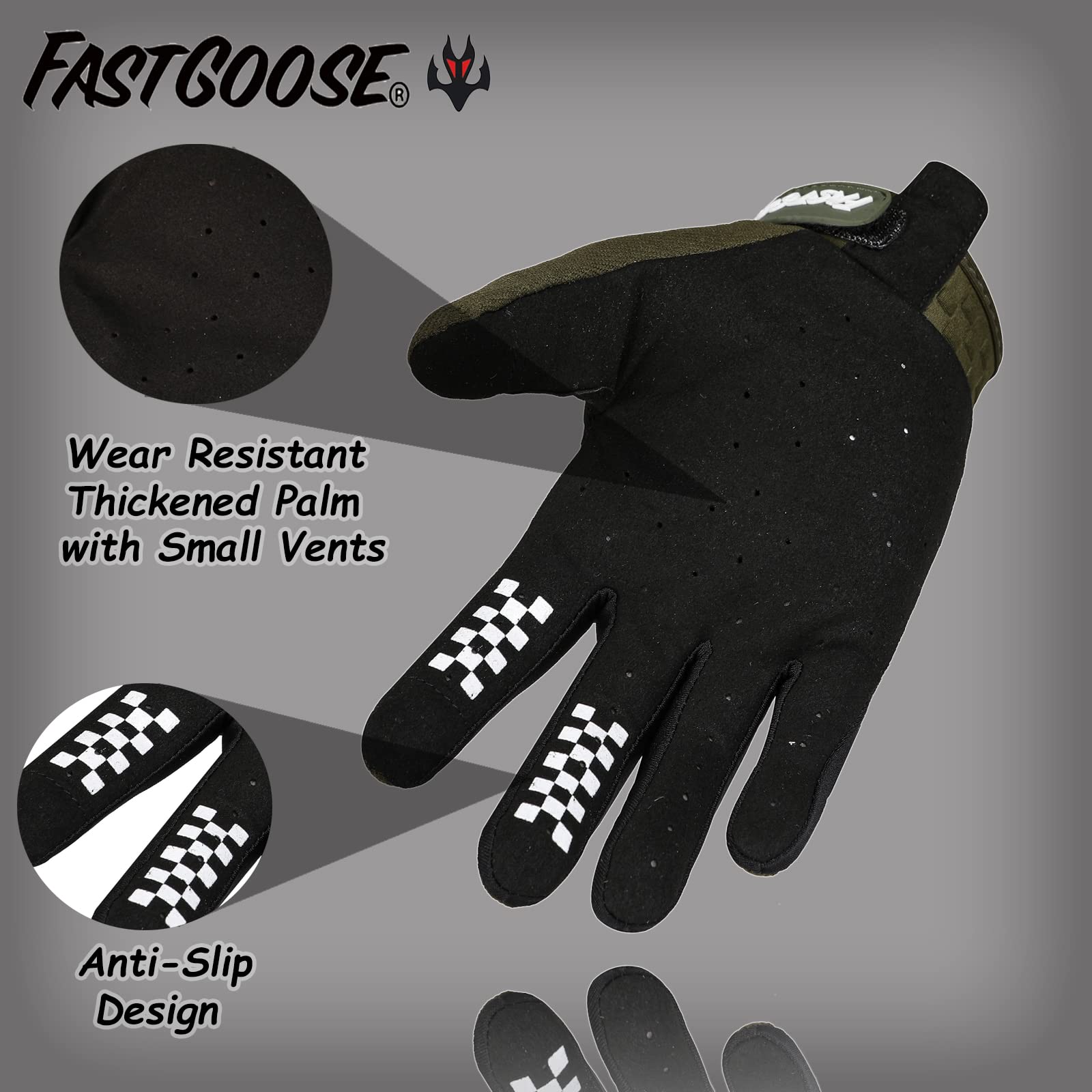 Fastgoose Dirt Bike Motocross Gloves - Motorbike Riding Bike Gloves For Off Road Racing & Cycling (Olive, Xx-Large)