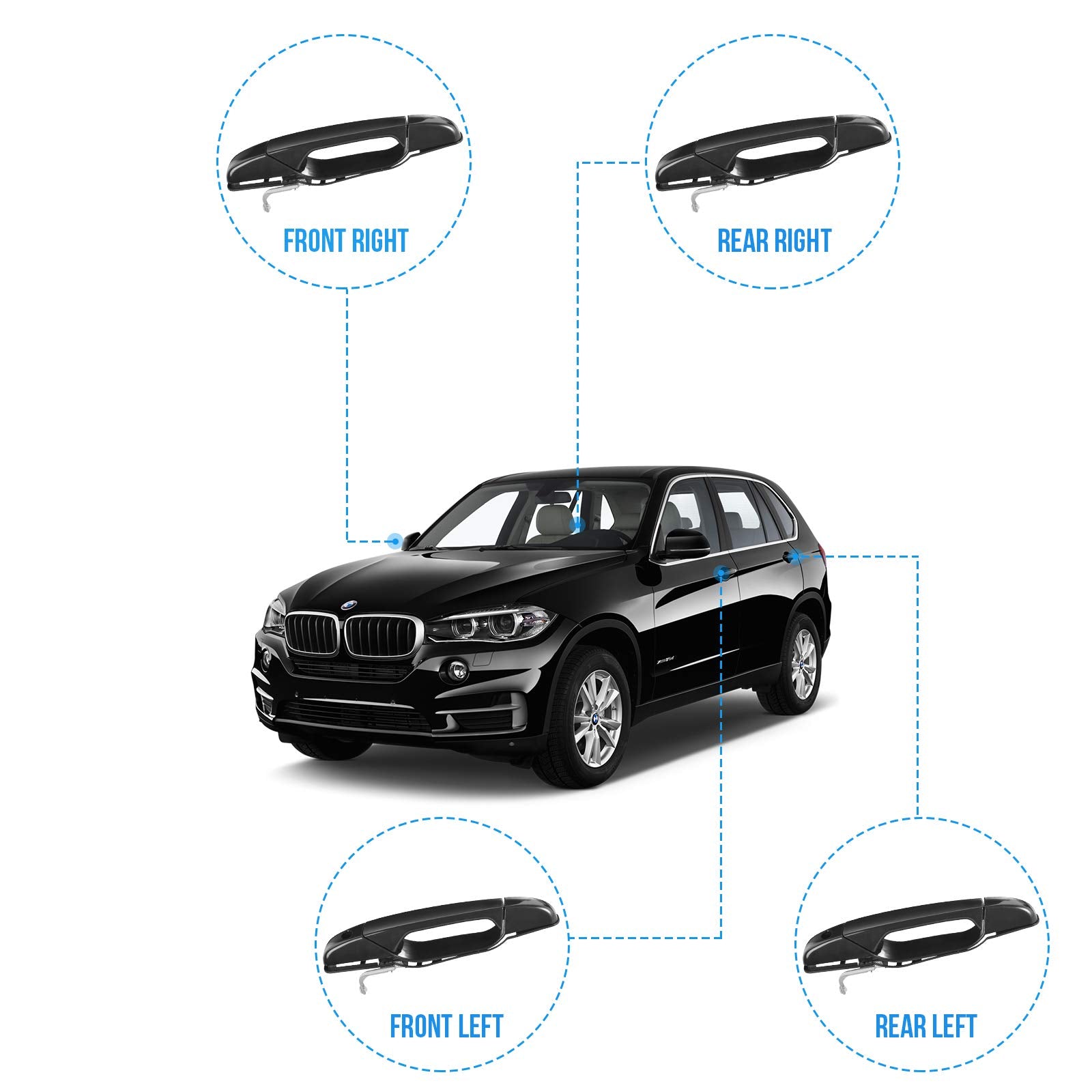 Faersi 4Pcs Exterior Black Door Handle Front Rear Driver & Passenger Side Replacements For Cadillac Escalade Chevy Silverado Gmc