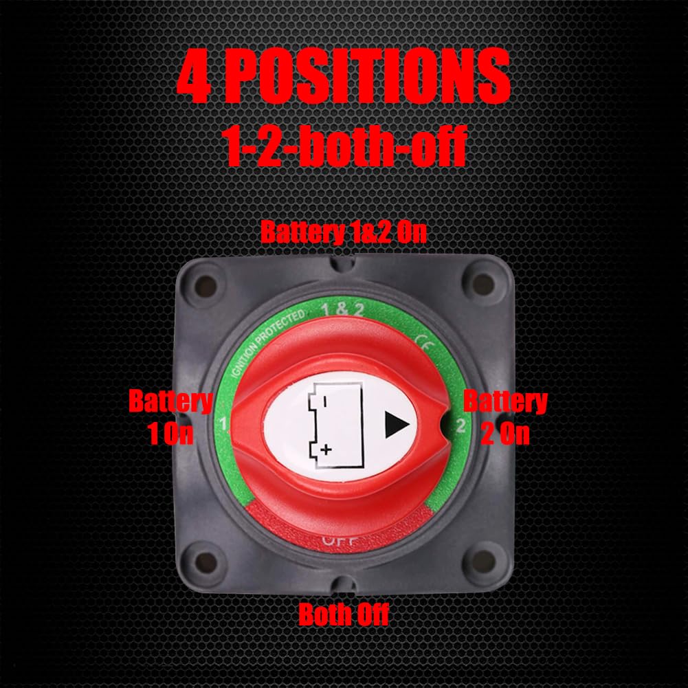 Ampper 1-2-Both-Off Battery Disconnect Switch, 12-48 V Battery Master Cut Shut Off Isolator Switch (1-2-Both-Off)