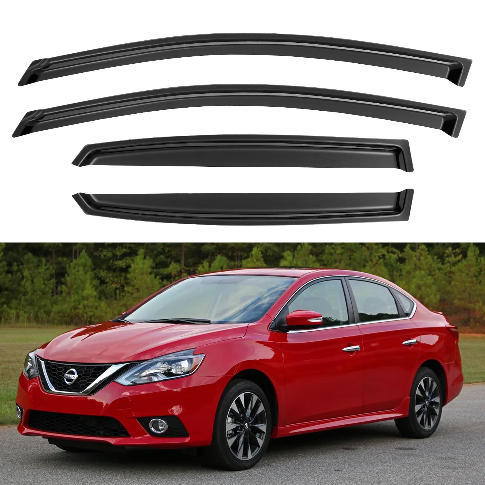 YQAUTEC Window Visors Rain Guards Shield for 2013-2019 Nissan Sentra, Window Wind Deflectors Vent Shades for 13-19 Sentra