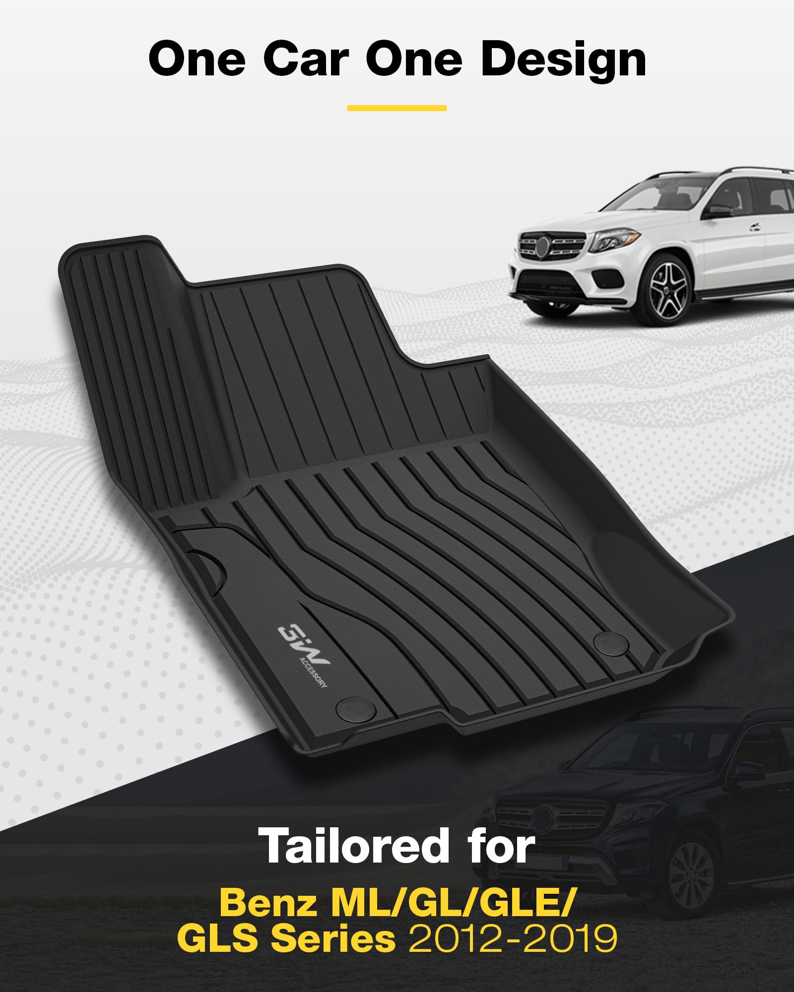 3W Floor Mats Compatible For Benz Gle 2016-2019,Tpe All Weather Custom Fit Floor Liner For Benz Gle,1St & 2Nd Row Full Set Car M