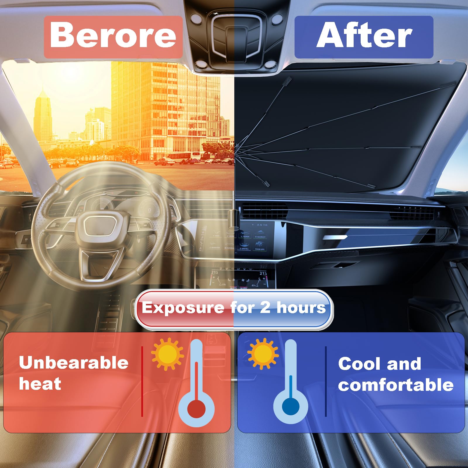 Coricha Windshield Sun Shade Beach Sunset Palm Tree Pink Car Shades for Front Windows 100% Blackout Umbrella Sunshades Car Acces