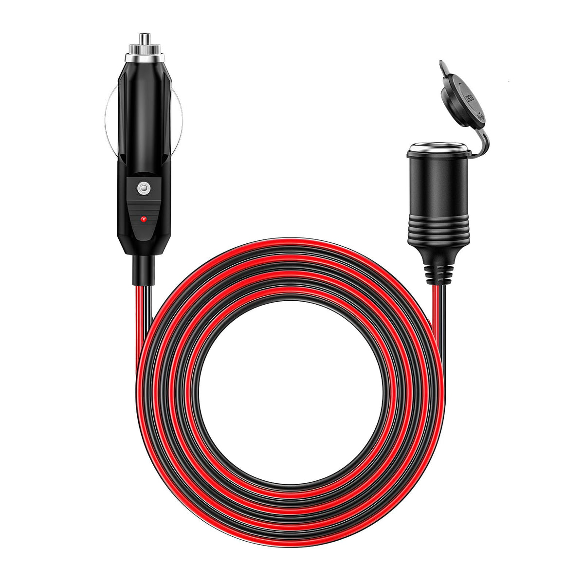 KEWIG 12/24V Car Cigarette Lighter Extension Cord - 26FT Cigarette Lighter Plug Cable- 16AWG Heavy Duty Extension Cable with 15A